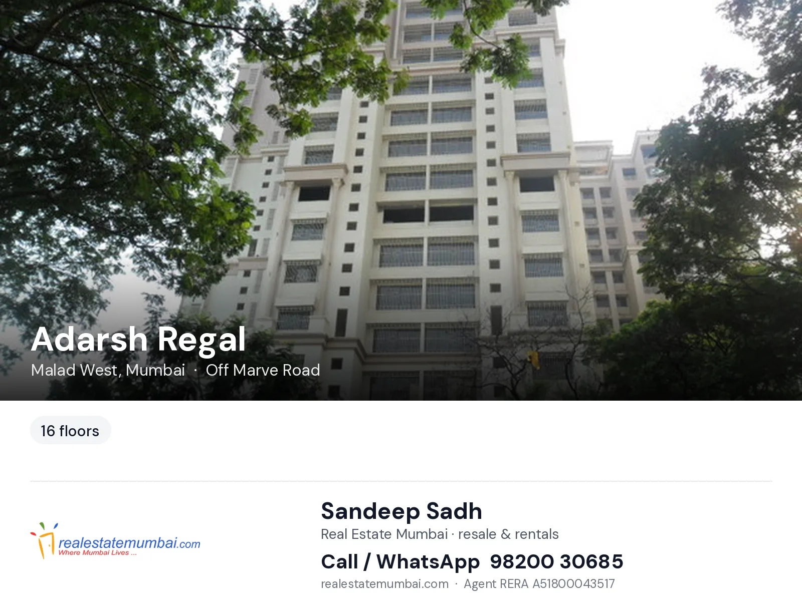 Adarsh Regal, Malad West, Mumbai — flats | Real Estate Mumbai, Sandeep Sadh 98200 30685