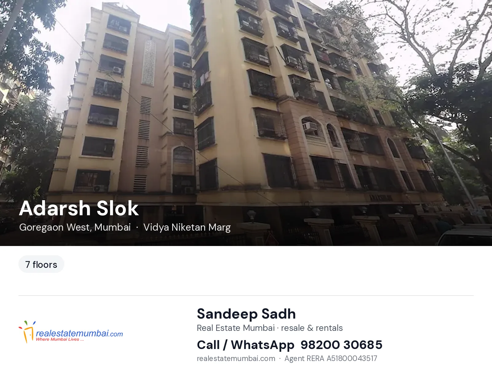 Adarsh Slok, Goregaon West, Mumbai — flats | Real Estate Mumbai, Sandeep Sadh 98200 30685