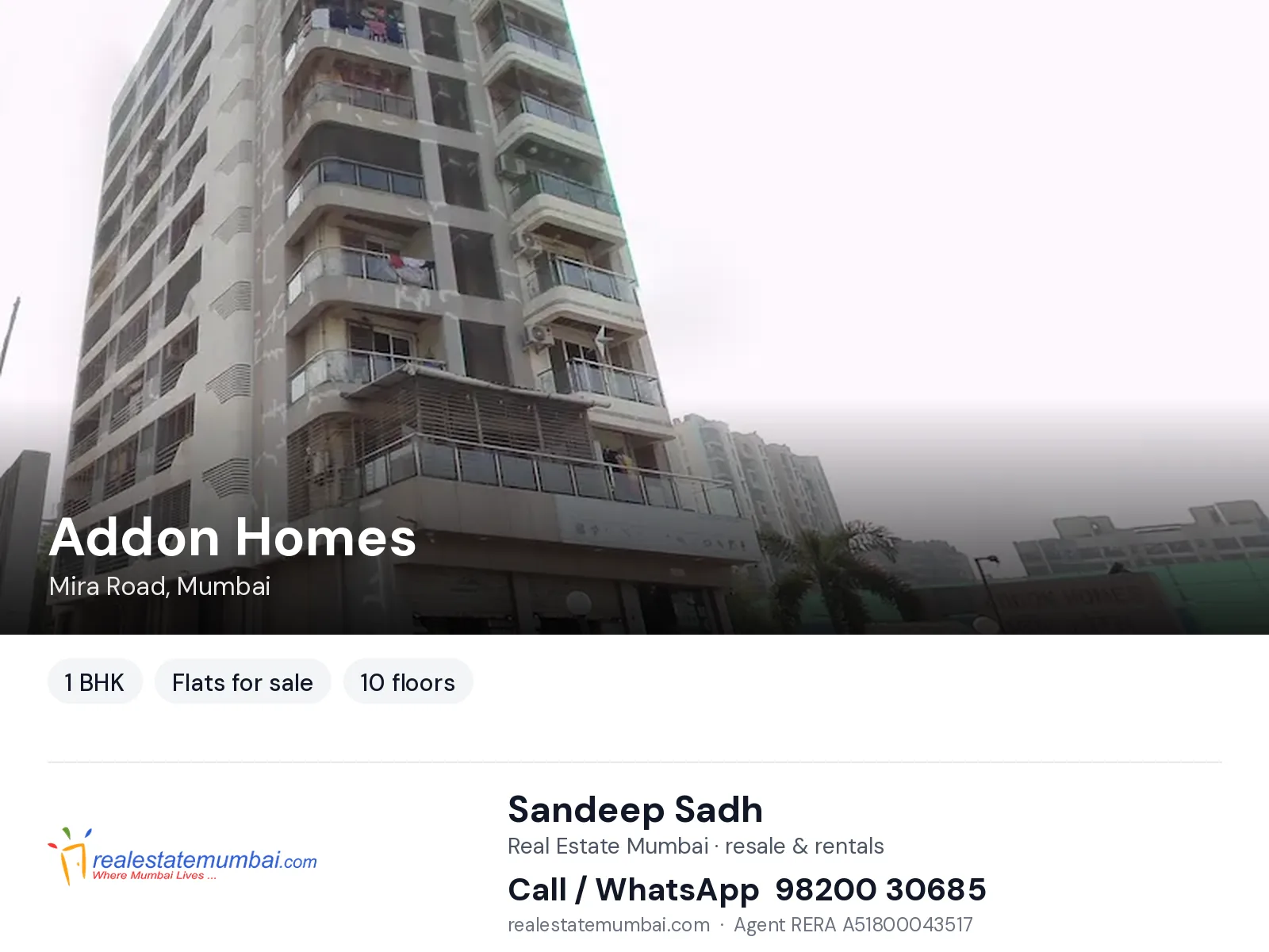 Addon Homes, Mira Road, Mumbai — 1 BHK flats for sale | Real Estate Mumbai, Sandeep Sadh 98200 30685