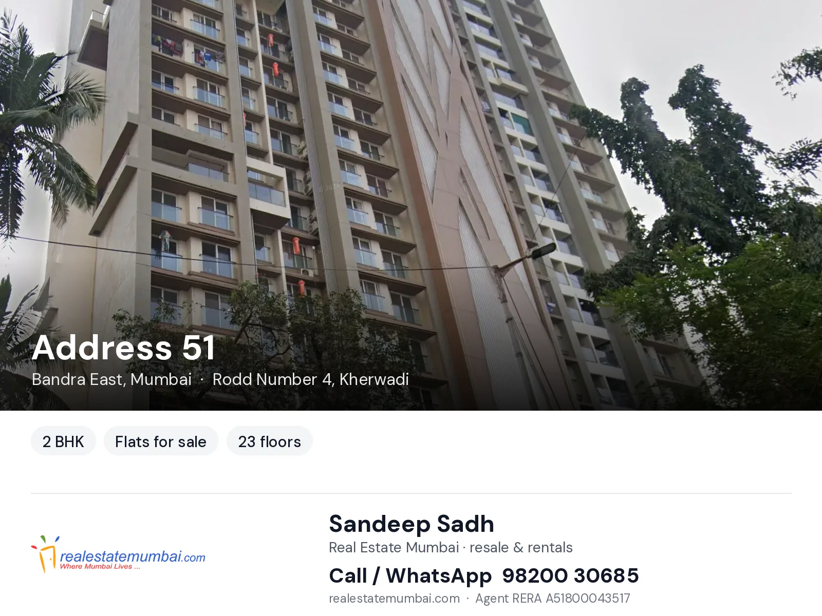 Address 51, Bandra East, Mumbai — 2 BHK flats for sale | Real Estate Mumbai, Sandeep Sadh 98200 30685