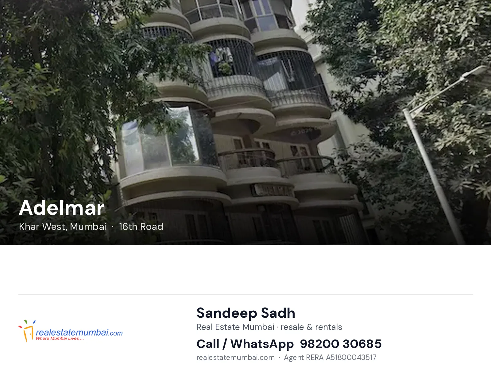 Adelmar, Khar West, Mumbai — flats | Real Estate Mumbai, Sandeep Sadh 98200 30685