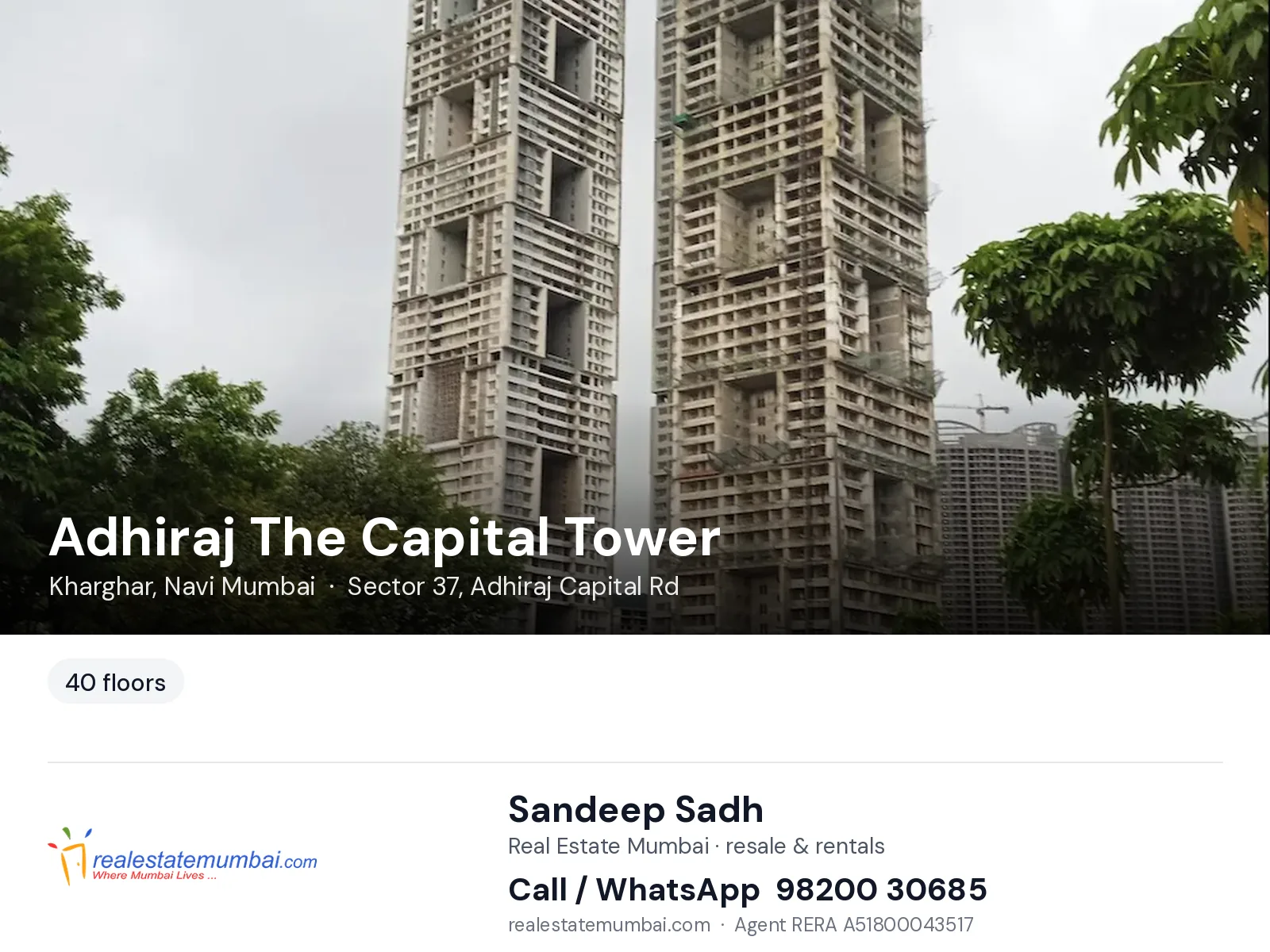Adhiraj The Capital Tower, Kharghar, Navi Mumbai — flats | Real Estate Mumbai, Sandeep Sadh 98200 30685