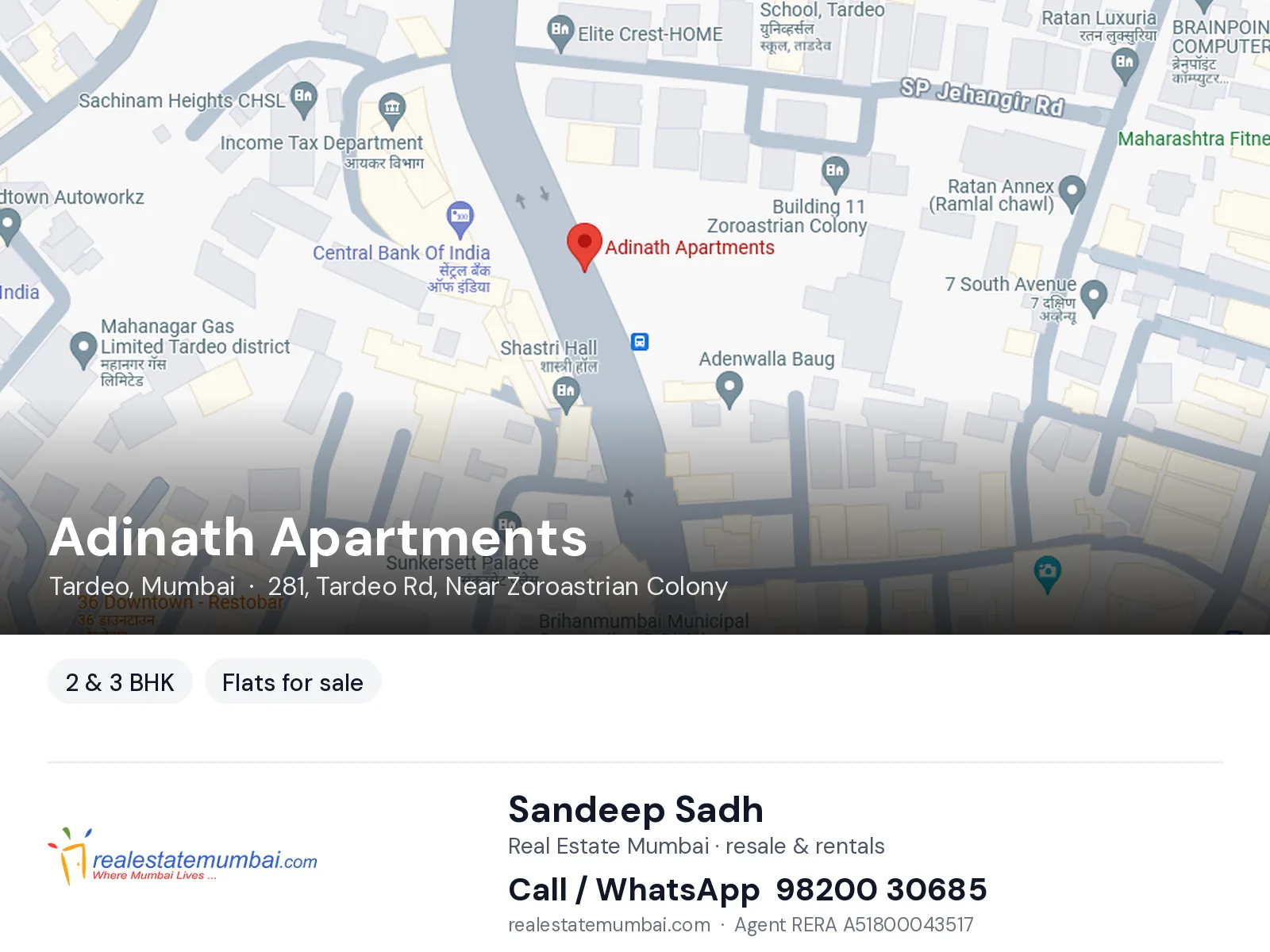 Adinath Apartments, Tardeo, Mumbai — 2 & 3 BHK flats for sale | Real Estate Mumbai, Sandeep Sadh 98200 30685