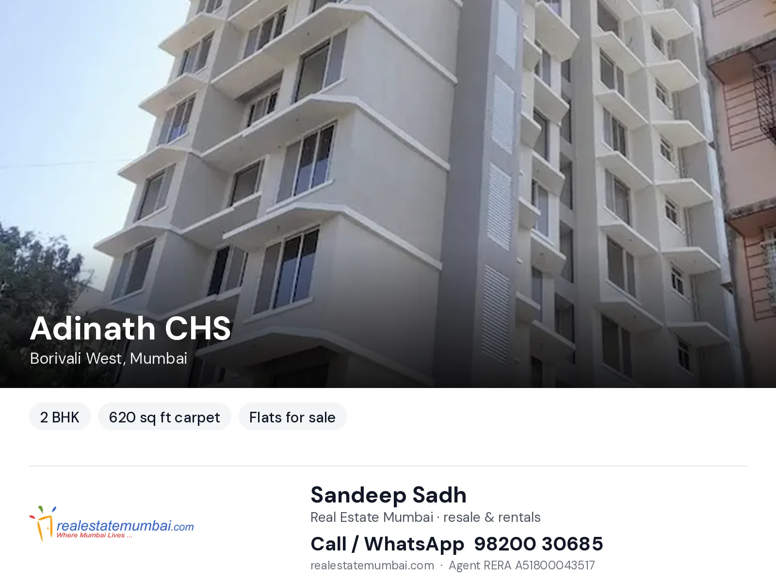Adinath CHS, Borivali West, Mumbai — 2 BHK flats for sale | Real Estate Mumbai, Sandeep Sadh 98200 30685