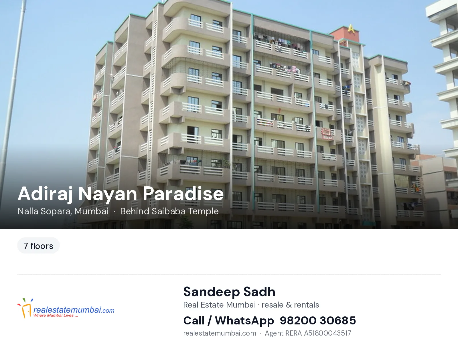 Adiraj Nayan Paradise, Nalla Sopara, Mumbai — flats | Real Estate Mumbai, Sandeep Sadh 98200 30685