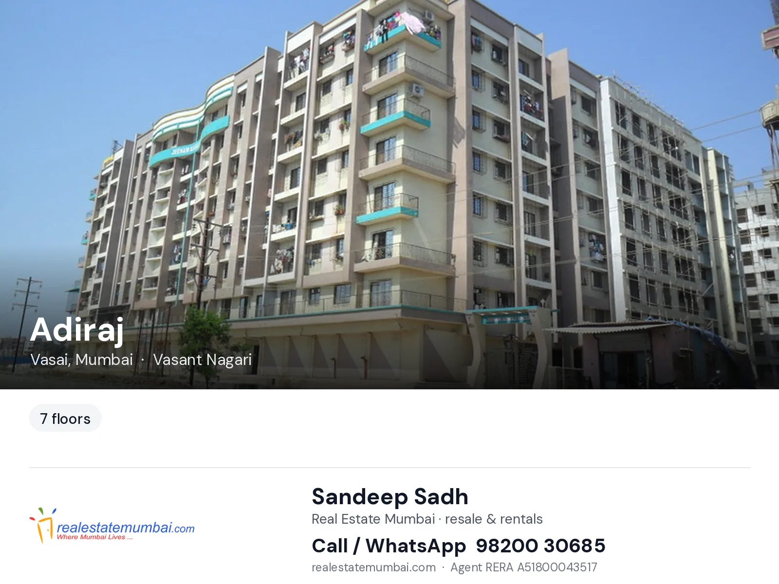 Adiraj, Vasai, Mumbai — flats | Real Estate Mumbai, Sandeep Sadh 98200 30685
