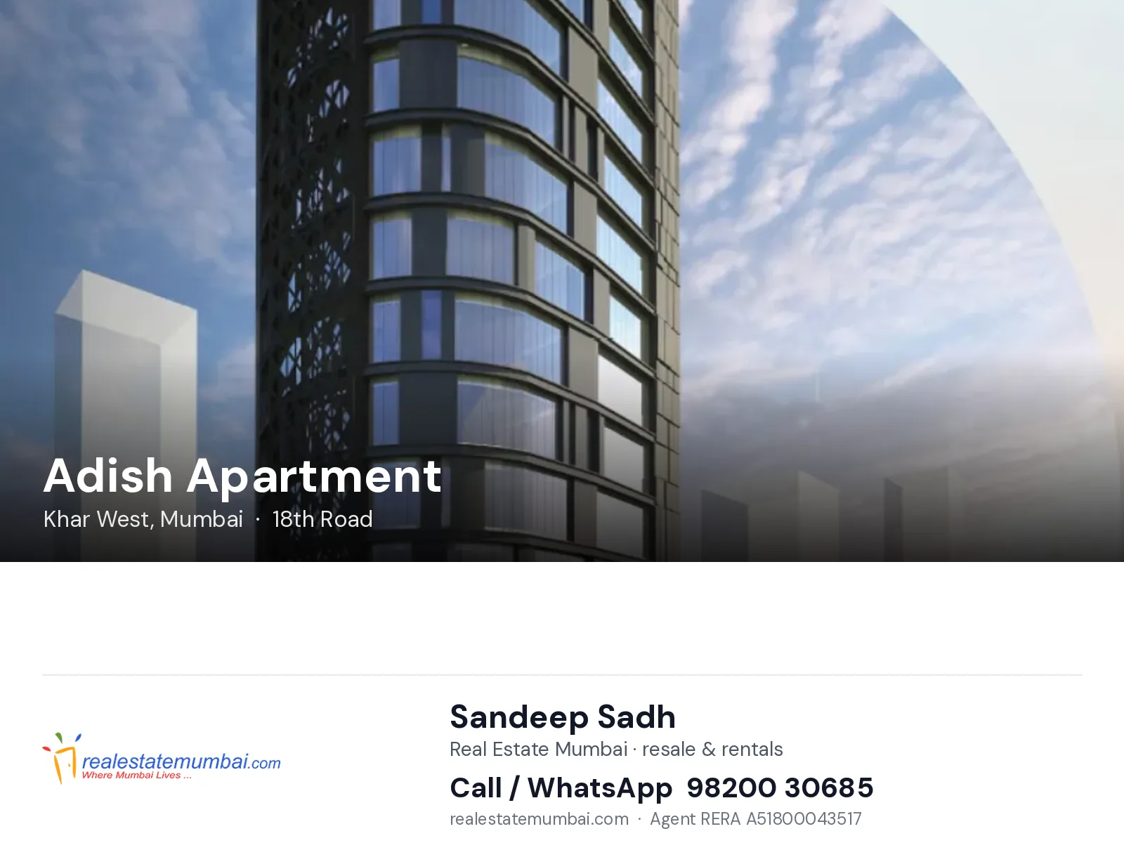 Adish Apartment, Khar West, Mumbai — flats | Real Estate Mumbai, Sandeep Sadh 98200 30685