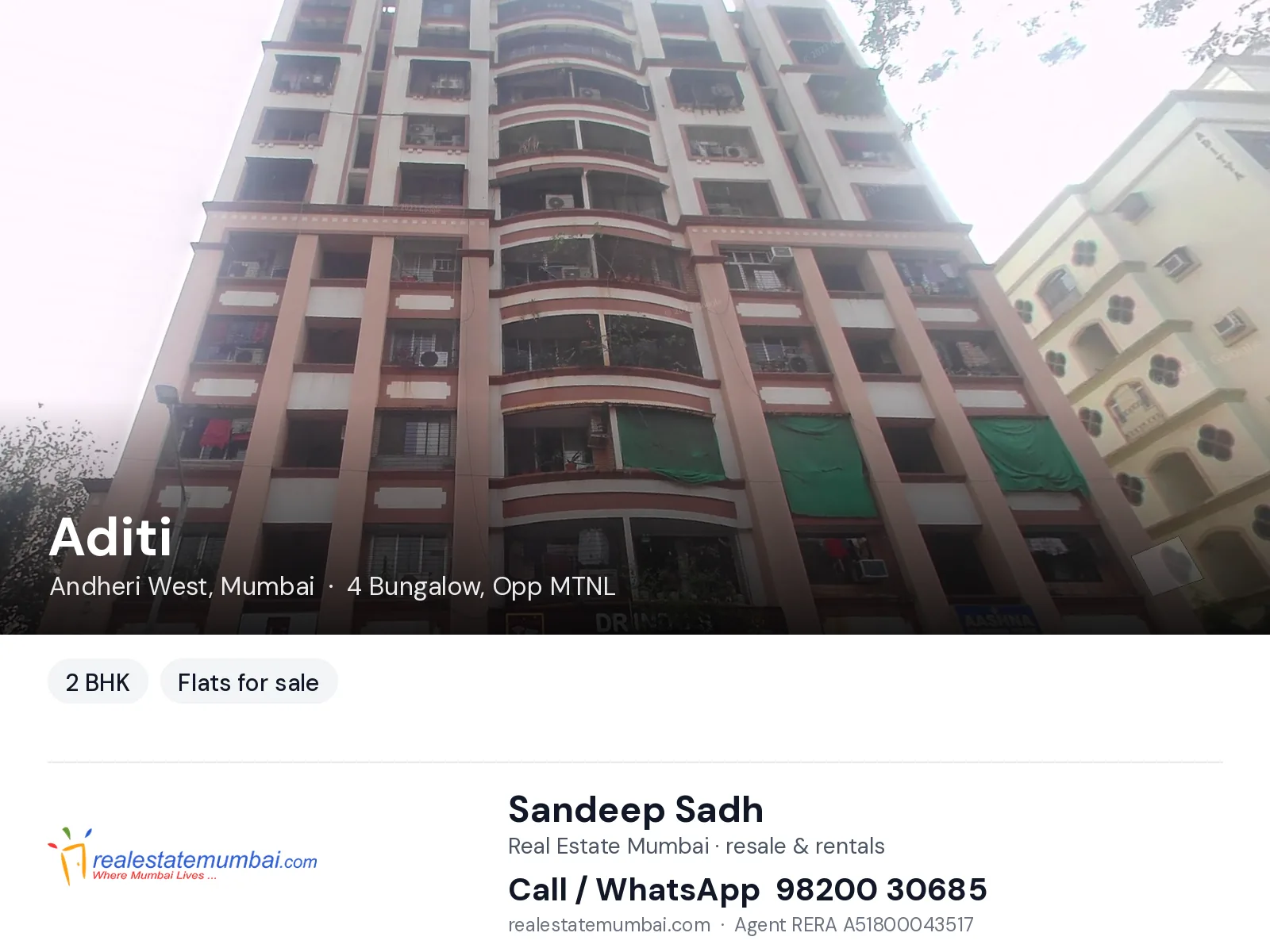 Aditi, Andheri West, Mumbai — 2 BHK flats for sale | Real Estate Mumbai, Sandeep Sadh 98200 30685