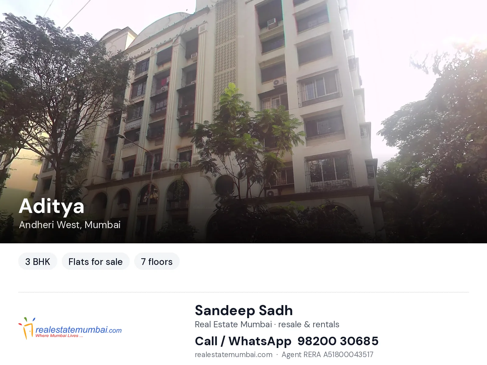 Aditya, Andheri West, Mumbai — 3 BHK flats for sale | Real Estate Mumbai, Sandeep Sadh 98200 30685