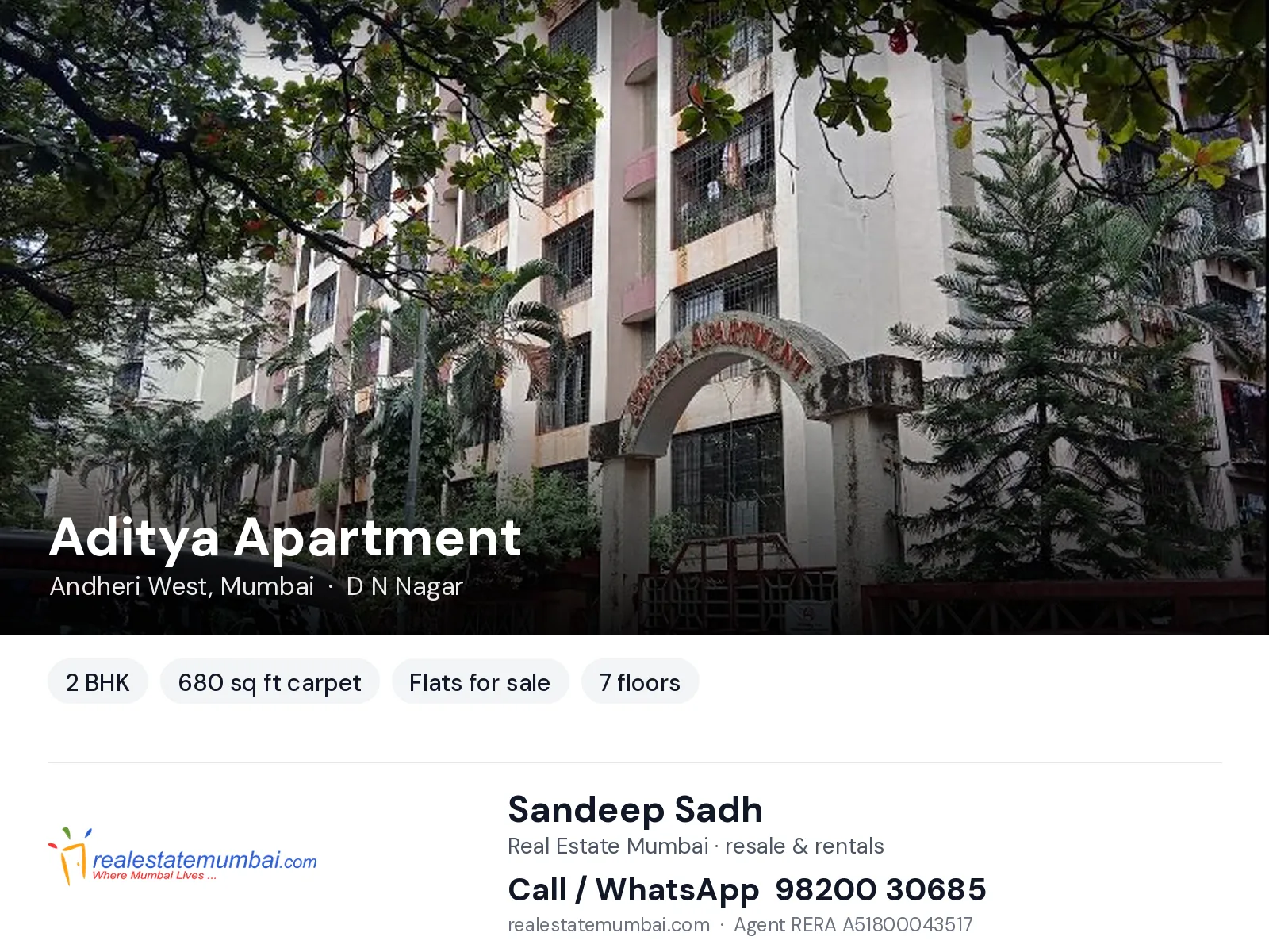 Aditya Apartment, Andheri West, Mumbai — 2 BHK flats for sale | Real Estate Mumbai, Sandeep Sadh 98200 30685