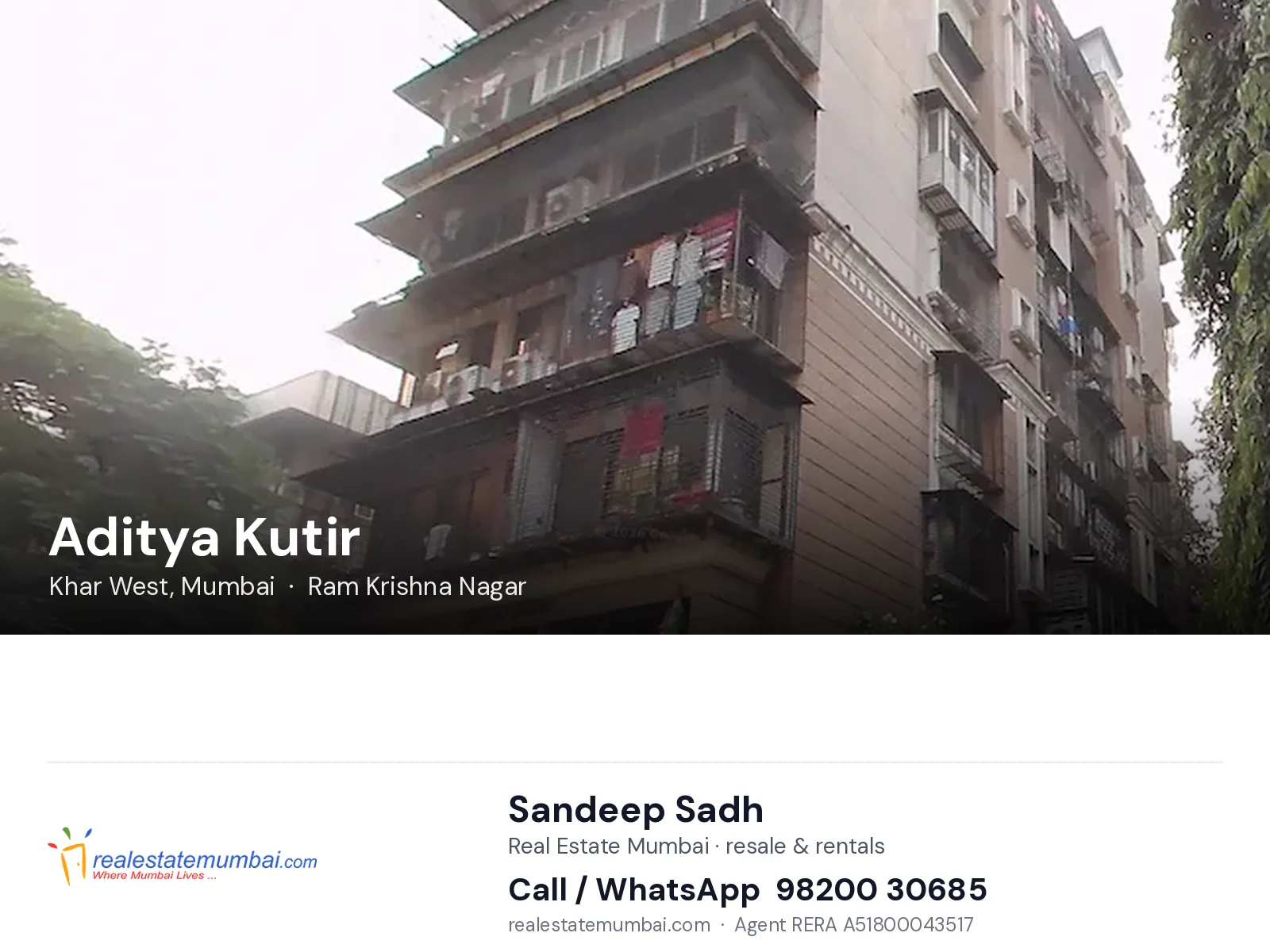 Aditya Kutir, Khar West, Mumbai — flats | Real Estate Mumbai, Sandeep Sadh 98200 30685