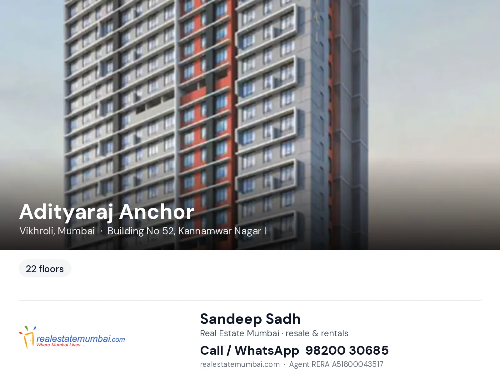 Adityaraj Anchor, Vikhroli, Mumbai — flats | Real Estate Mumbai, Sandeep Sadh 98200 30685