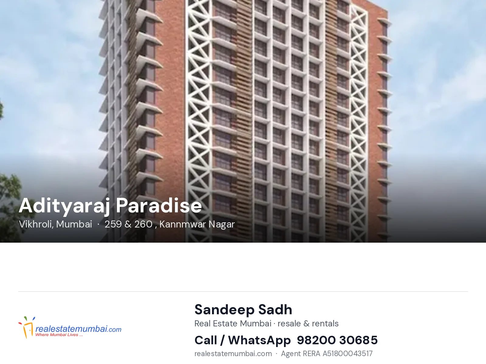 Adityaraj Paradise, Vikhroli, Mumbai — flats | Real Estate Mumbai, Sandeep Sadh 98200 30685