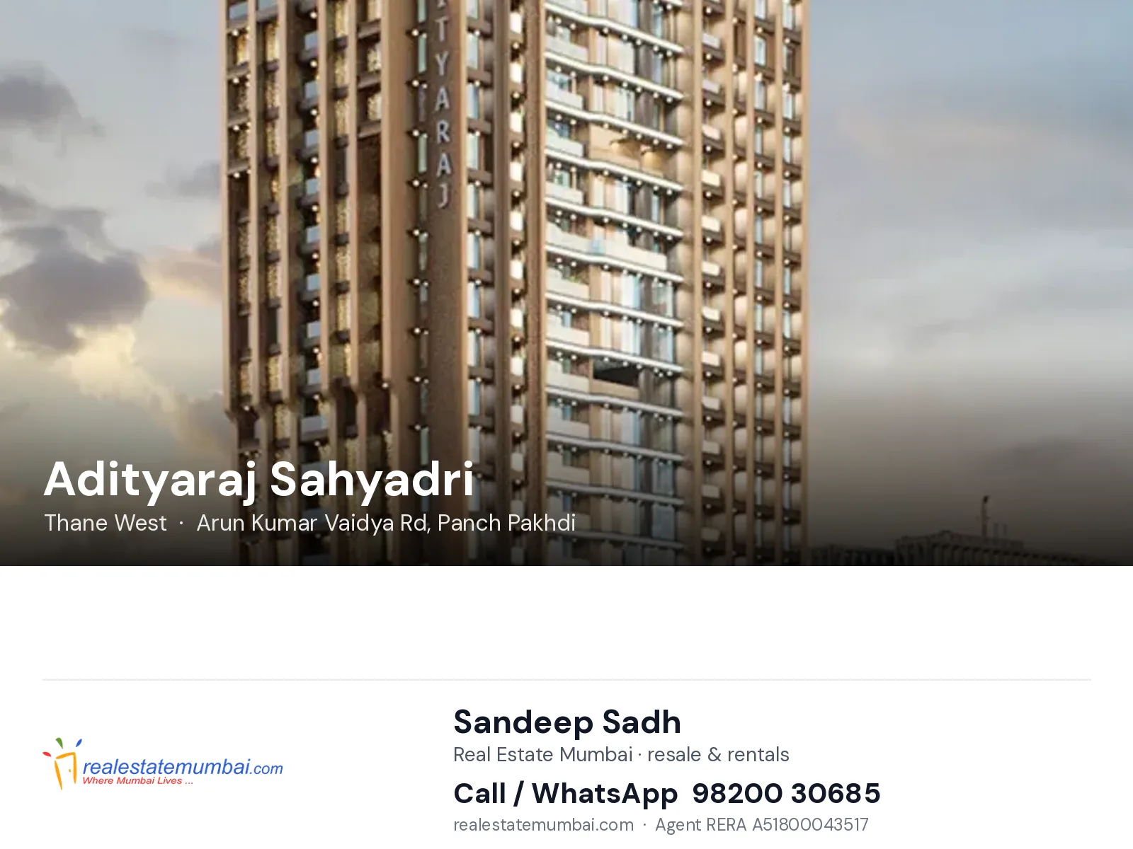 Adityaraj Sahyadri, Thane West — flats | Real Estate Mumbai, Sandeep Sadh 98200 30685
