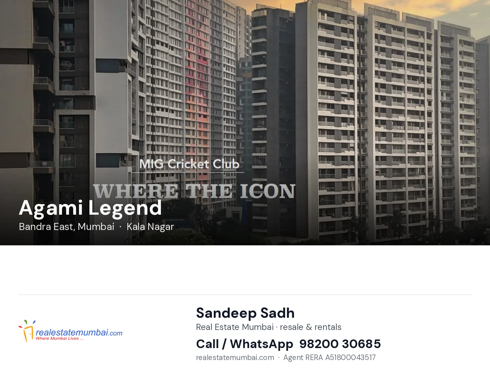 Agami Legend, Bandra East, Mumbai — flats | Real Estate Mumbai, Sandeep Sadh 98200 30685