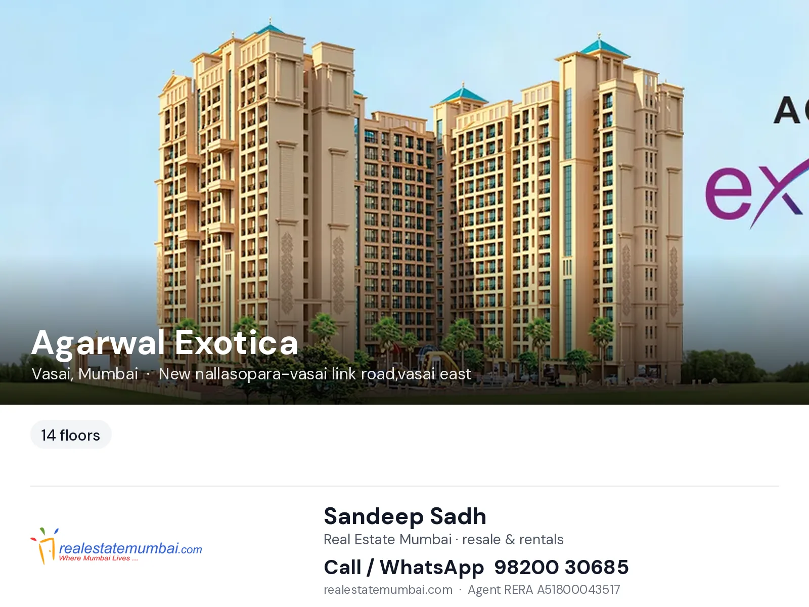 Agarwal Exotica, Vasai, Mumbai — flats | Real Estate Mumbai, Sandeep Sadh 98200 30685