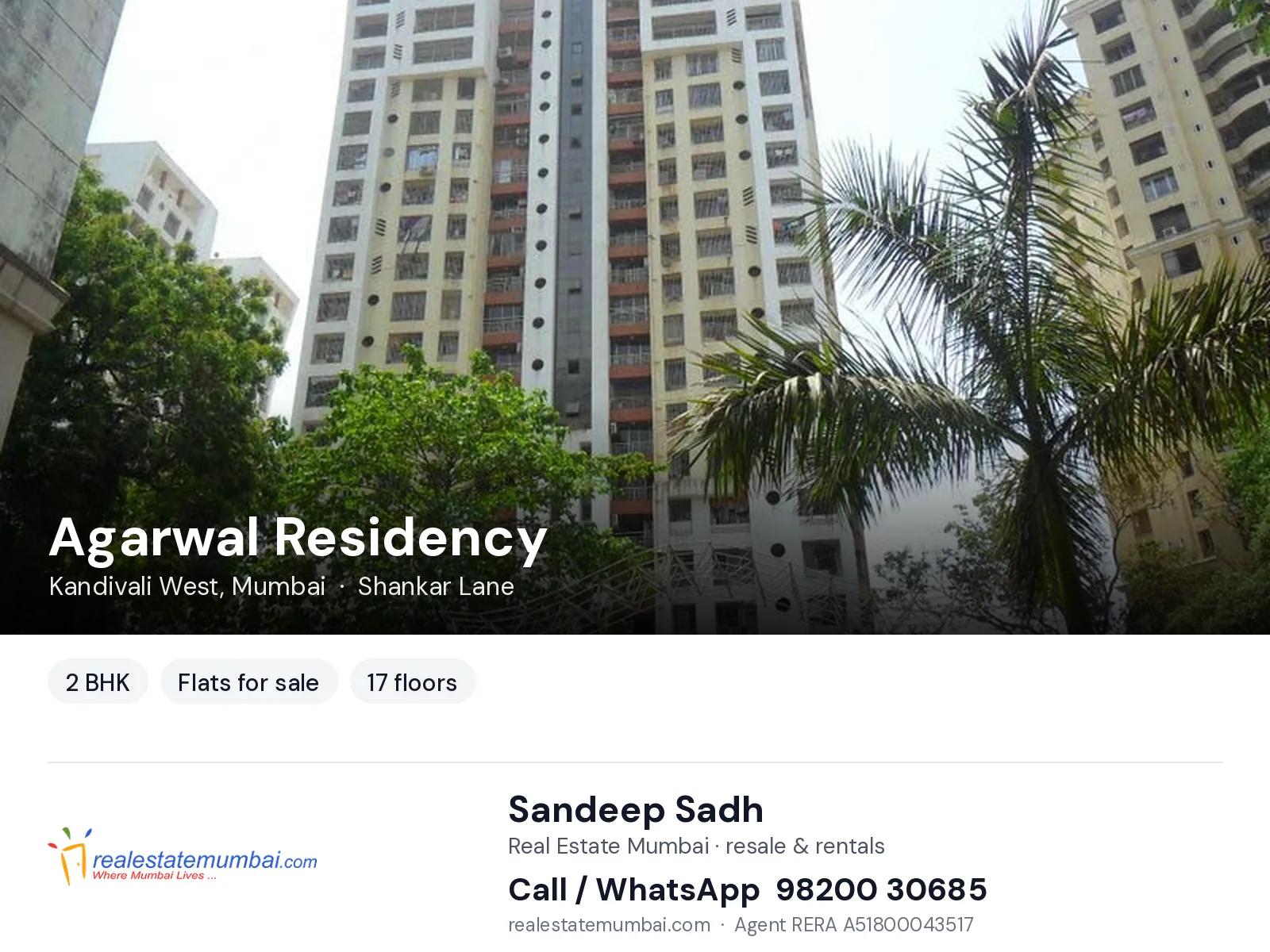 Agarwal Residency, Kandivali West, Mumbai — 2 BHK flats for sale | Real Estate Mumbai, Sandeep Sadh 98200 30685