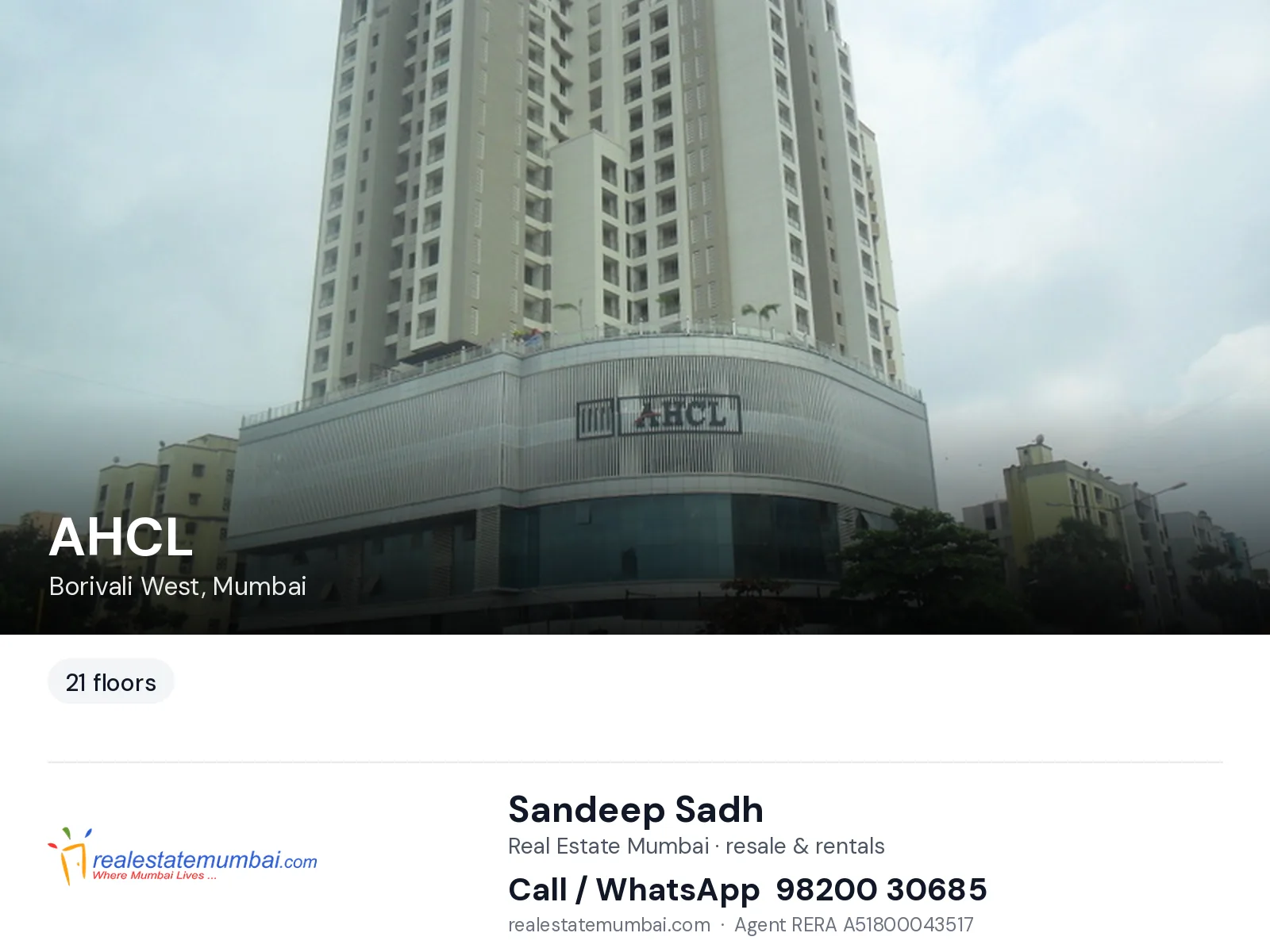 AHCL, Borivali West, Mumbai — flats | Real Estate Mumbai, Sandeep Sadh 98200 30685