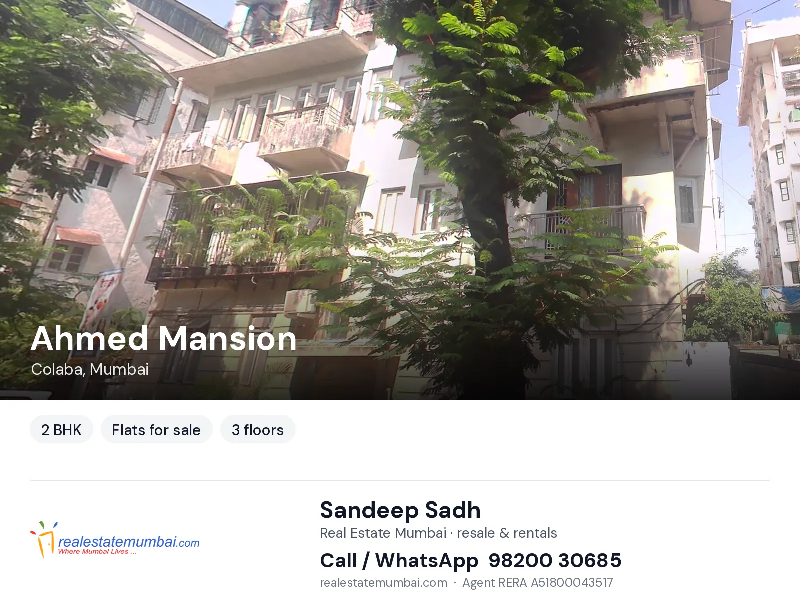 Ahmed Mansion, Colaba, Mumbai — 2 BHK flats for sale | Real Estate Mumbai, Sandeep Sadh 98200 30685
