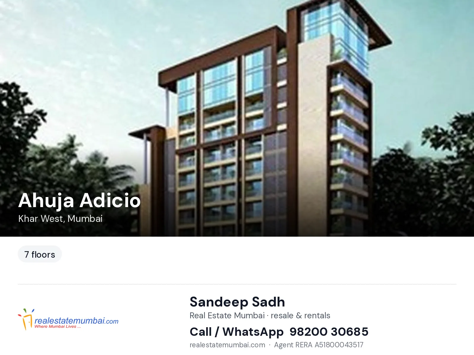 Ahuja Adicio, Khar West, Mumbai — flats | Real Estate Mumbai, Sandeep Sadh 98200 30685