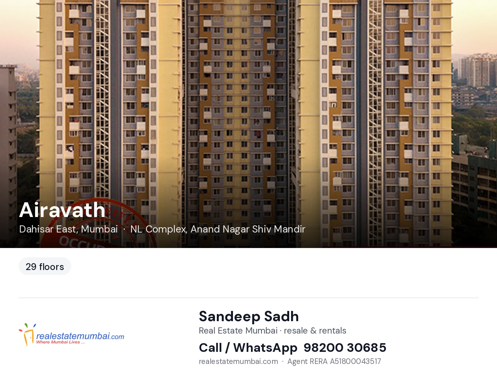 Airavath, Dahisar East, Mumbai — flats | Real Estate Mumbai, Sandeep Sadh 98200 30685