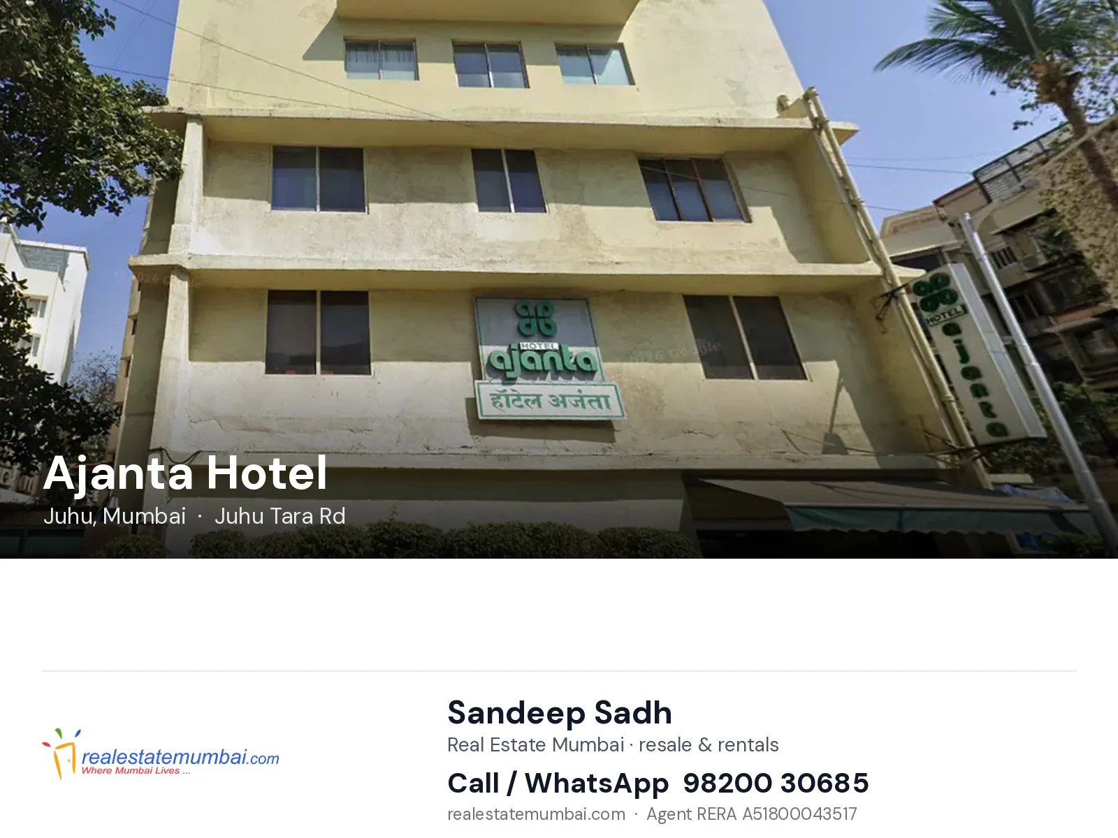 Ajanta Hotel, Juhu, Mumbai — flats | Real Estate Mumbai, Sandeep Sadh 98200 30685