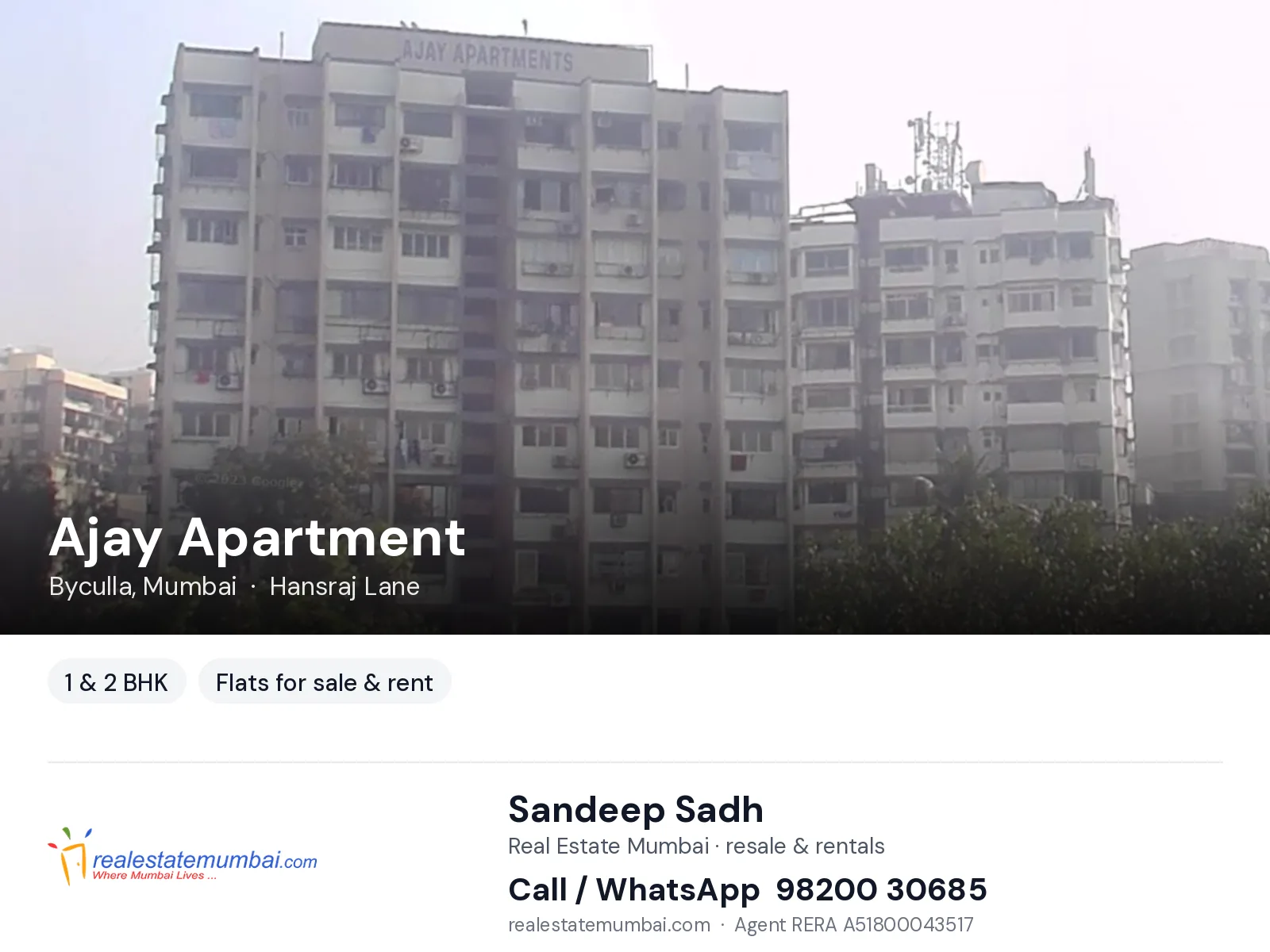 Ajay Apartment, Byculla, Mumbai — 1 & 2 BHK flats for sale & rent | Real Estate Mumbai, Sandeep Sadh 98200 30685
