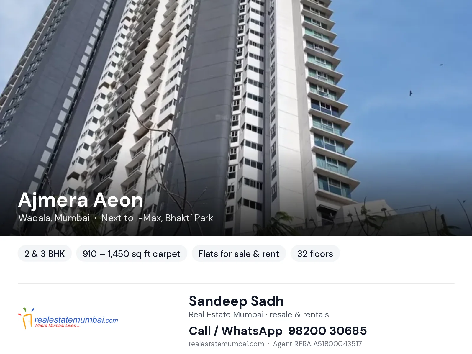 Ajmera Aeon, Wadala, Mumbai — 2 & 3 BHK flats for sale & rent | Real Estate Mumbai, Sandeep Sadh 98200 30685