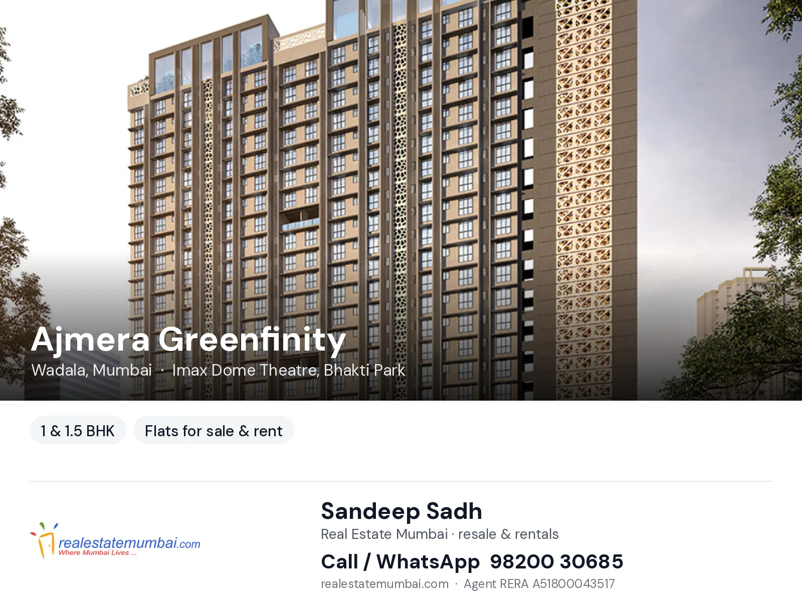 Ajmera Greenfinity, Wadala, Mumbai — 1 & 1.5 BHK flats for sale & rent | Real Estate Mumbai, Sandeep Sadh 98200 30685