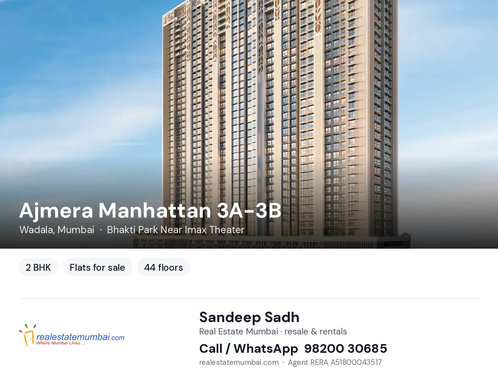 Ajmera Manhattan 3A-3B, Wadala, Mumbai — 2 BHK flats for sale | Real Estate Mumbai, Sandeep Sadh 98200 30685