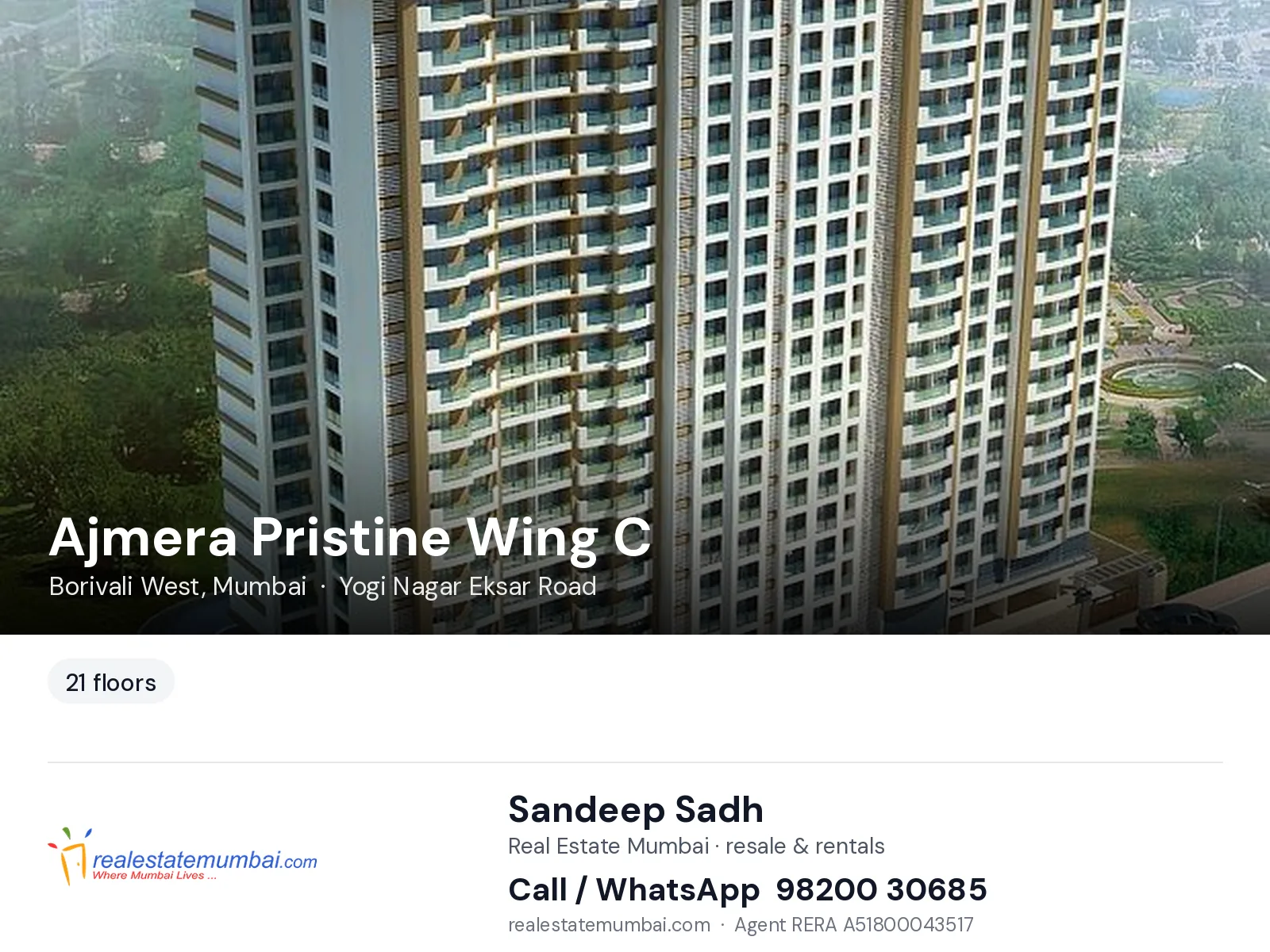 Ajmera Pristine Wing C, Borivali West, Mumbai — flats | Real Estate Mumbai, Sandeep Sadh 98200 30685