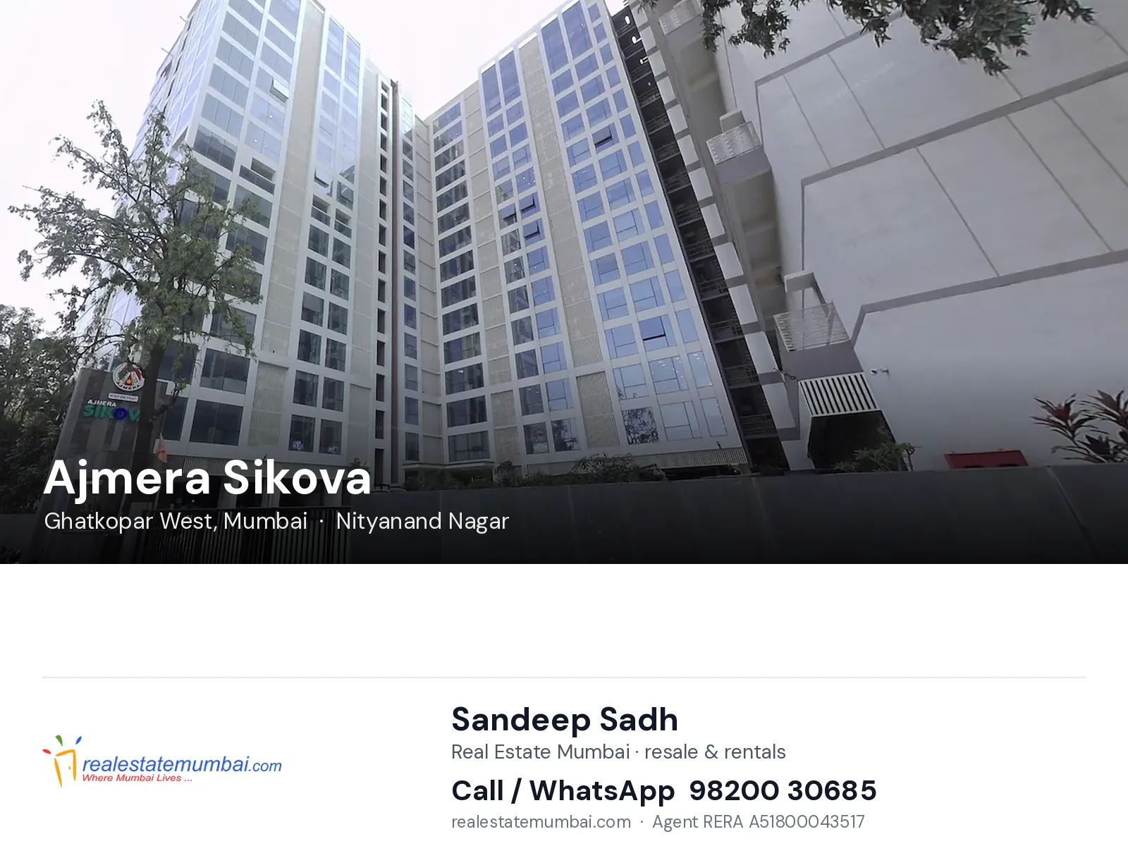 Ajmera Sikova, Ghatkopar West, Mumbai — flats | Real Estate Mumbai, Sandeep Sadh 98200 30685