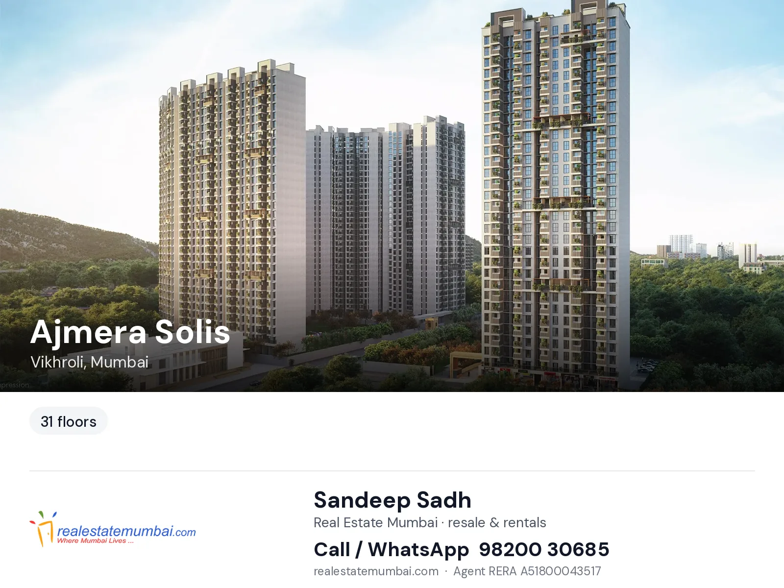 Ajmera Solis, Vikhroli, Mumbai — flats | Real Estate Mumbai, Sandeep Sadh 98200 30685