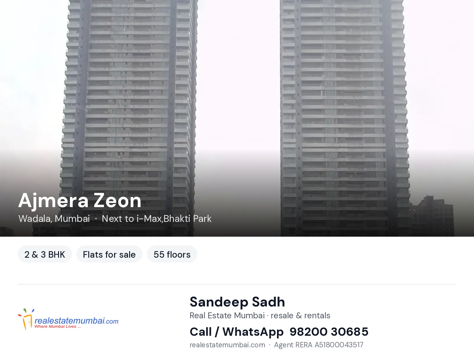 Ajmera Zeon, Wadala, Mumbai — 2 & 3 BHK flats for sale | Real Estate Mumbai, Sandeep Sadh 98200 30685