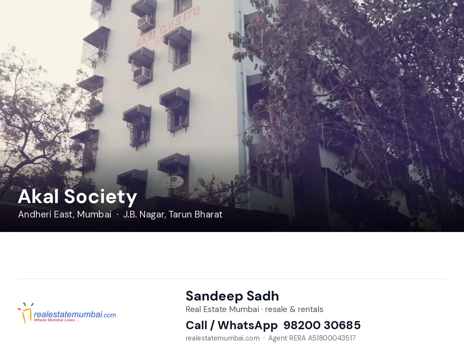 Akal Society, Andheri East, Mumbai — flats | Real Estate Mumbai, Sandeep Sadh 98200 30685