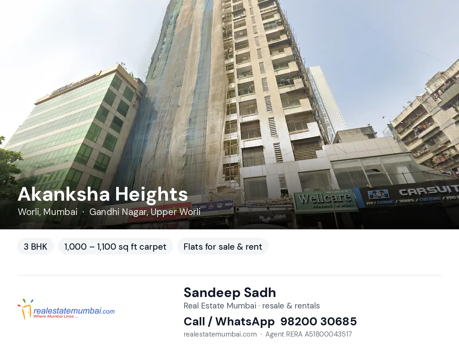 Akanksha Heights, Worli, Mumbai — 3 BHK flats for sale & rent | Real Estate Mumbai, Sandeep Sadh 98200 30685