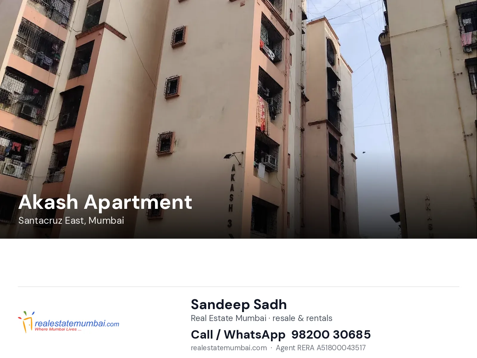 Akash Apartment, Santacruz East, Mumbai — flats | Real Estate Mumbai, Sandeep Sadh 98200 30685