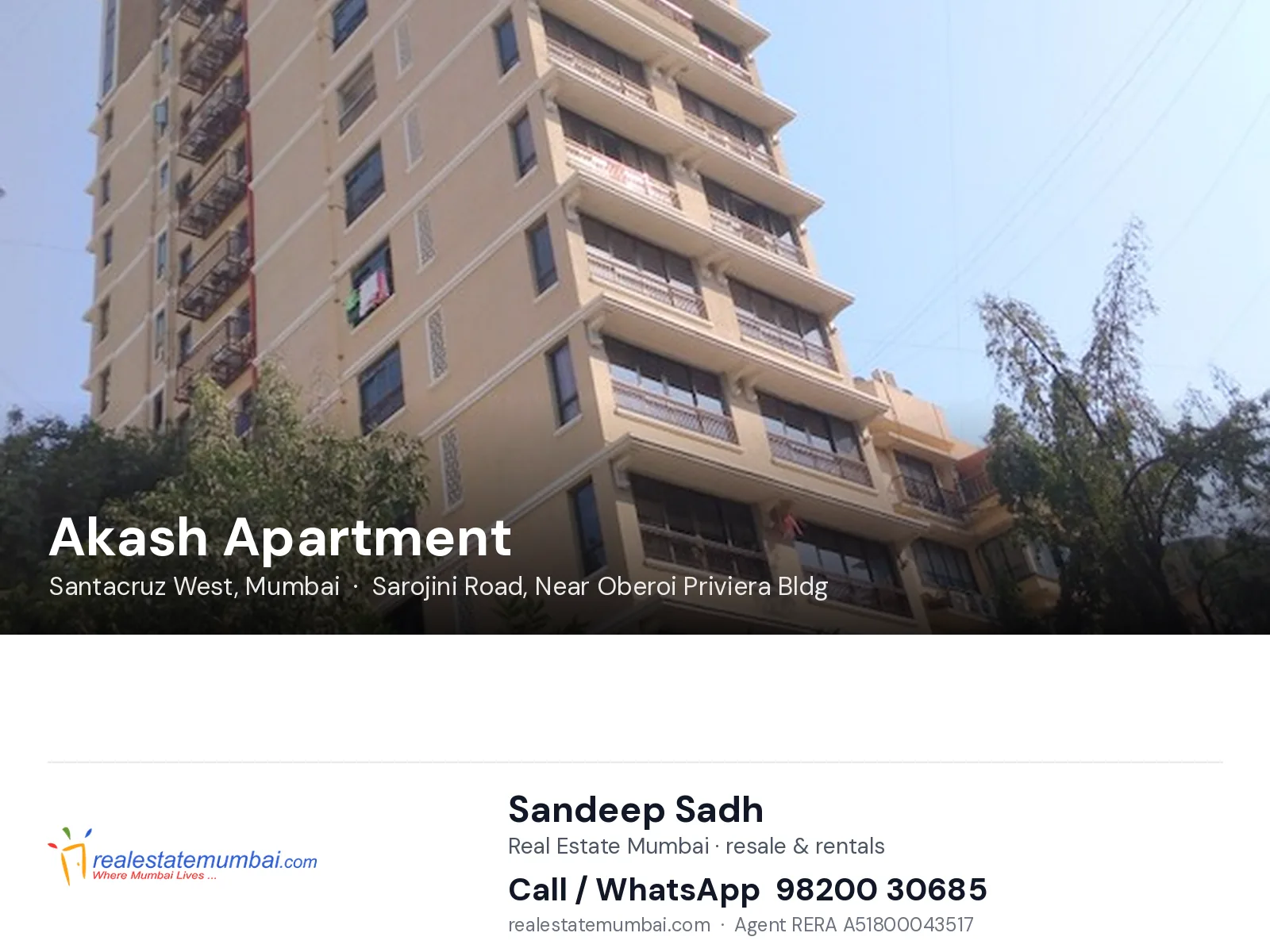 Akash Apartment, Santacruz West, Mumbai — flats | Real Estate Mumbai, Sandeep Sadh 98200 30685