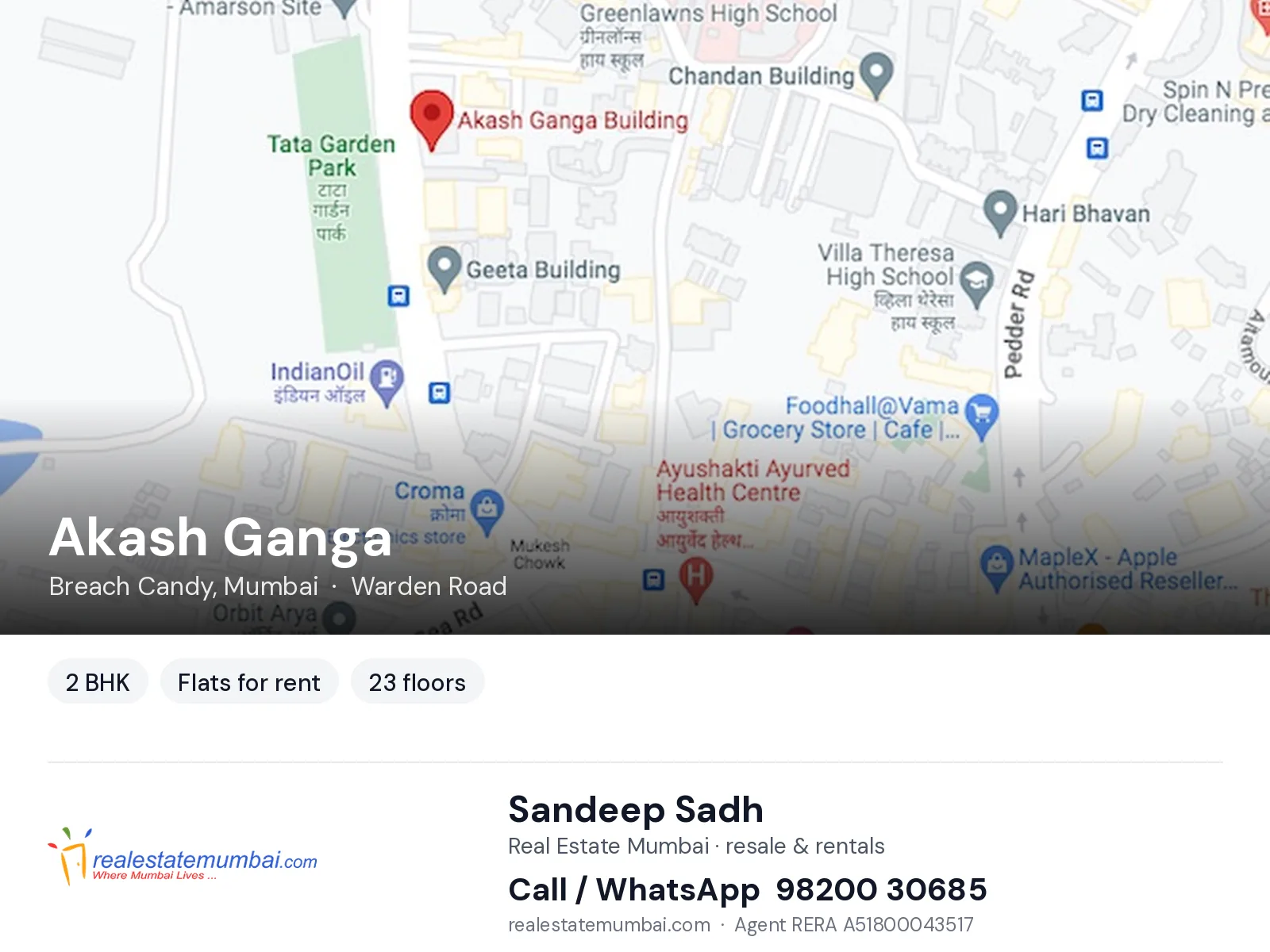 Akash Ganga, Breach Candy, Mumbai — 2 BHK flats for rent | Real Estate Mumbai, Sandeep Sadh 98200 30685