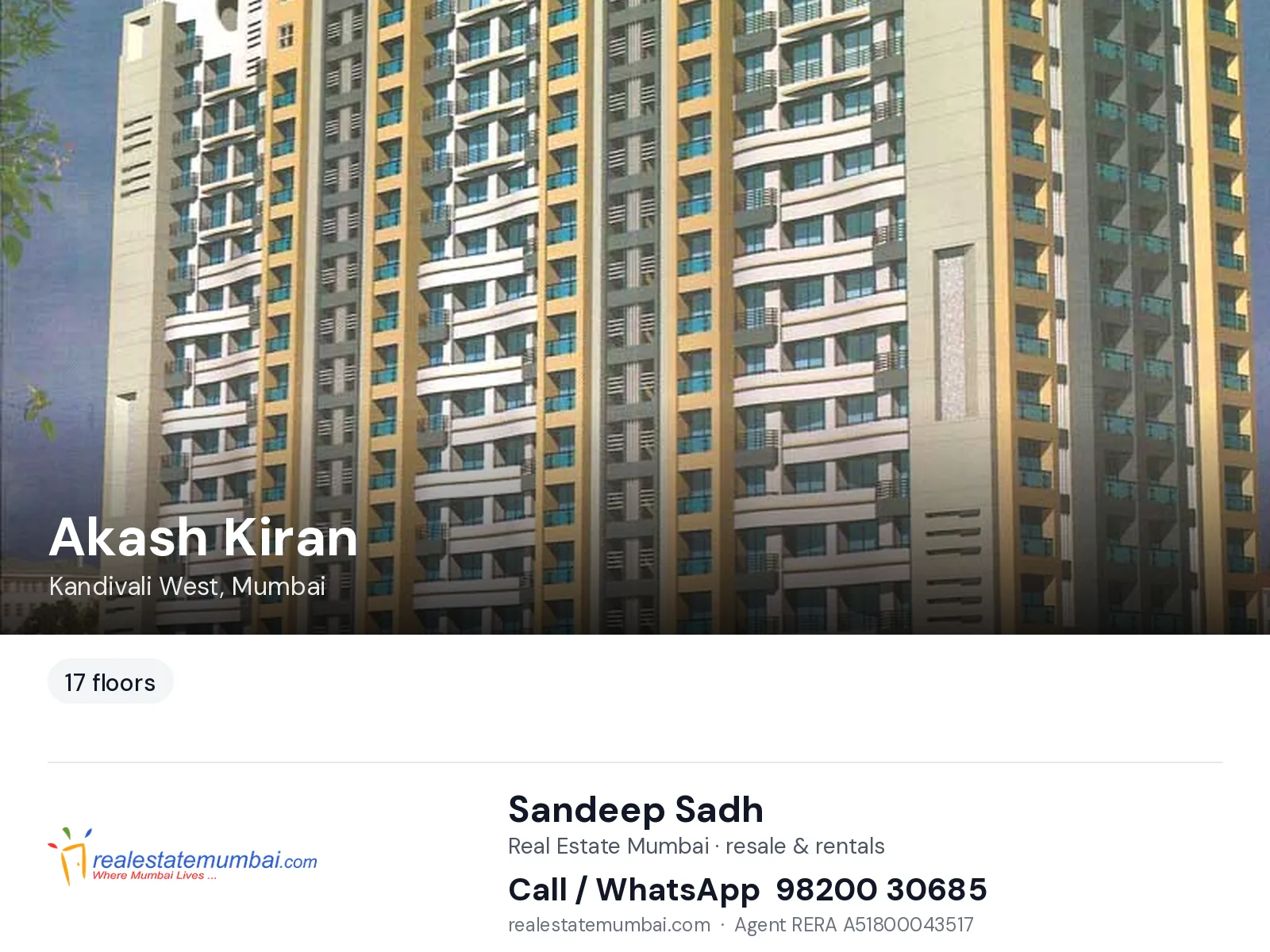 Akash Kiran, Kandivali West, Mumbai — flats | Real Estate Mumbai, Sandeep Sadh 98200 30685