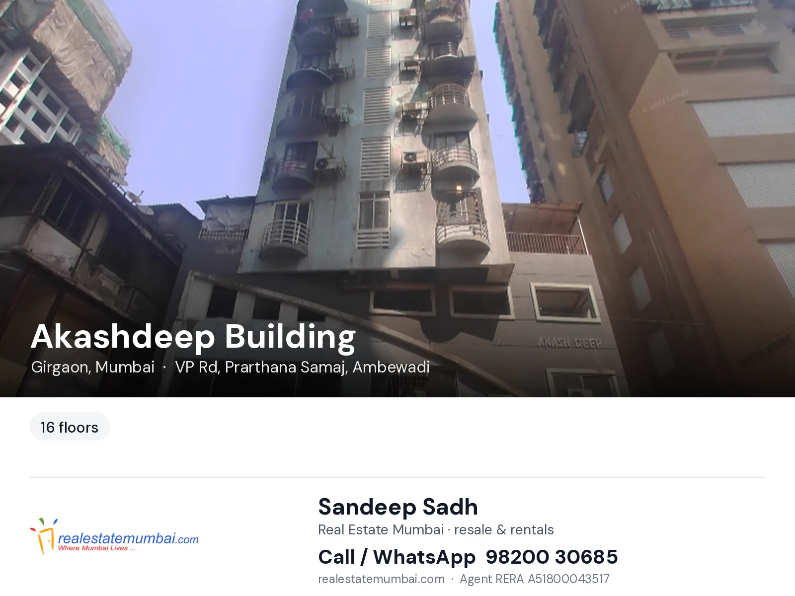 Akashdeep Building, Girgaon, Mumbai — flats | Real Estate Mumbai, Sandeep Sadh 98200 30685