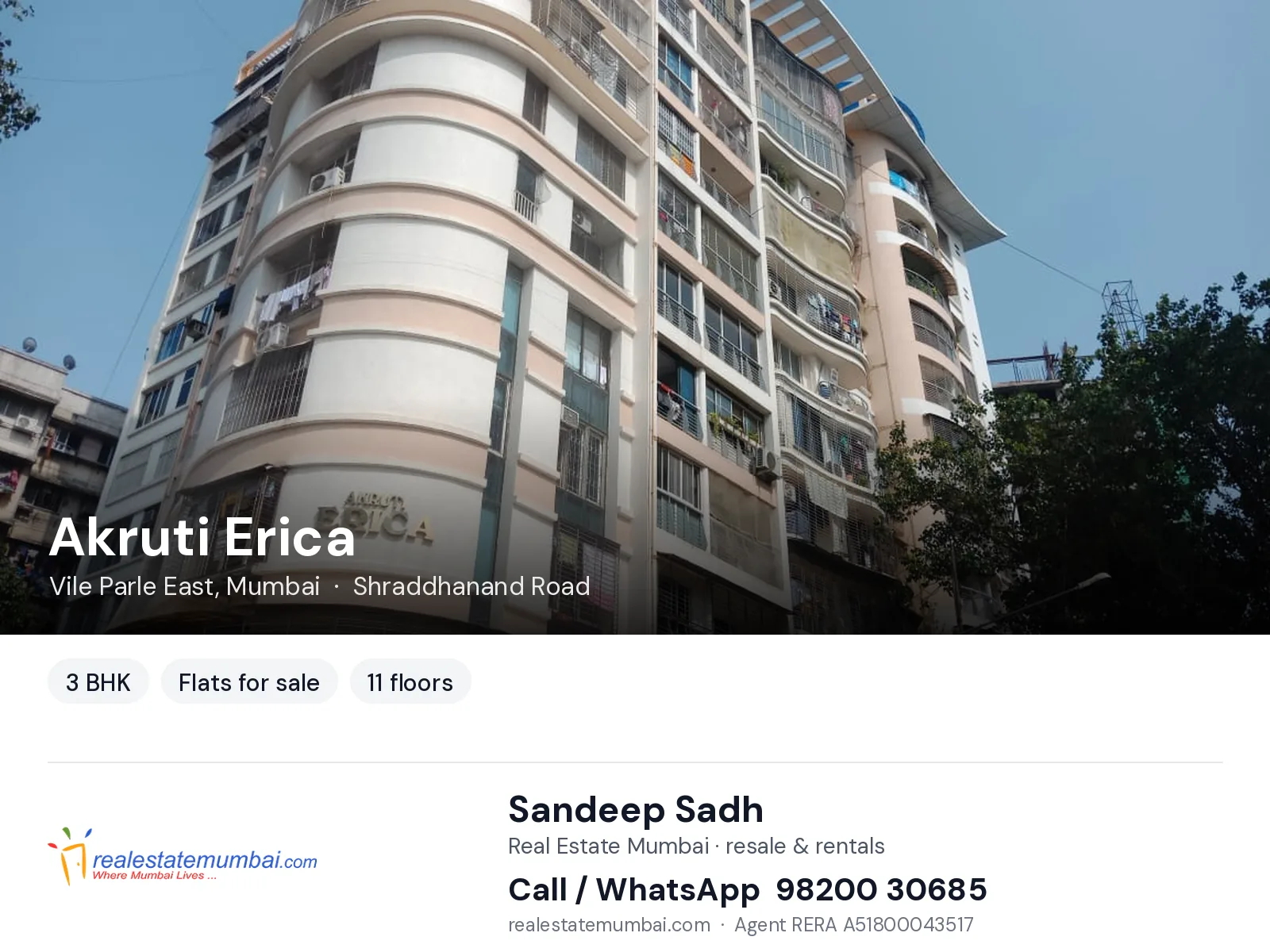 Akruti Erica, Vile Parle East, Mumbai — 3 BHK flats for sale | Real Estate Mumbai, Sandeep Sadh 98200 30685