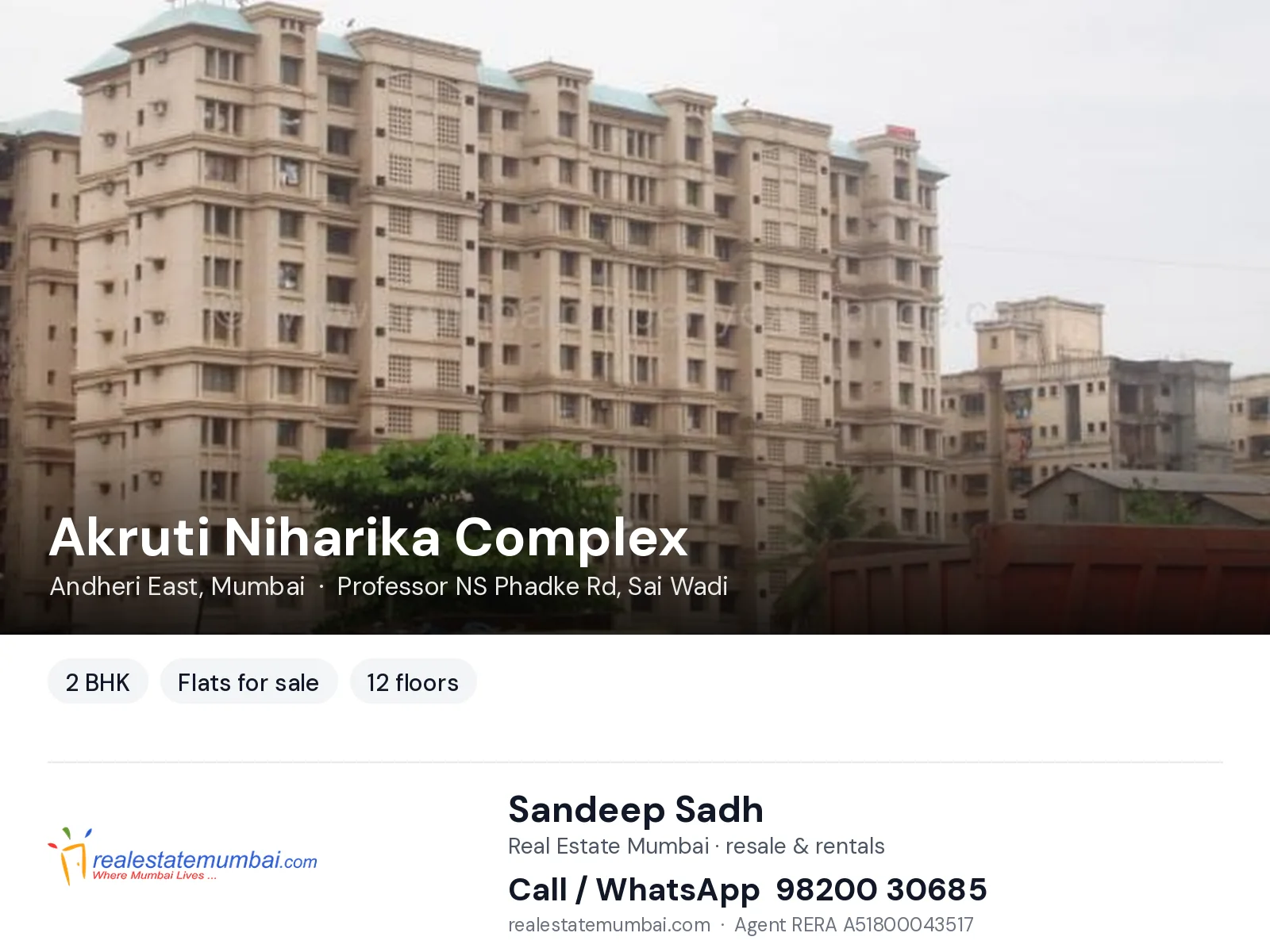 Akruti Niharika Complex, Andheri East, Mumbai — 2 BHK flats for sale | Real Estate Mumbai, Sandeep Sadh 98200 30685