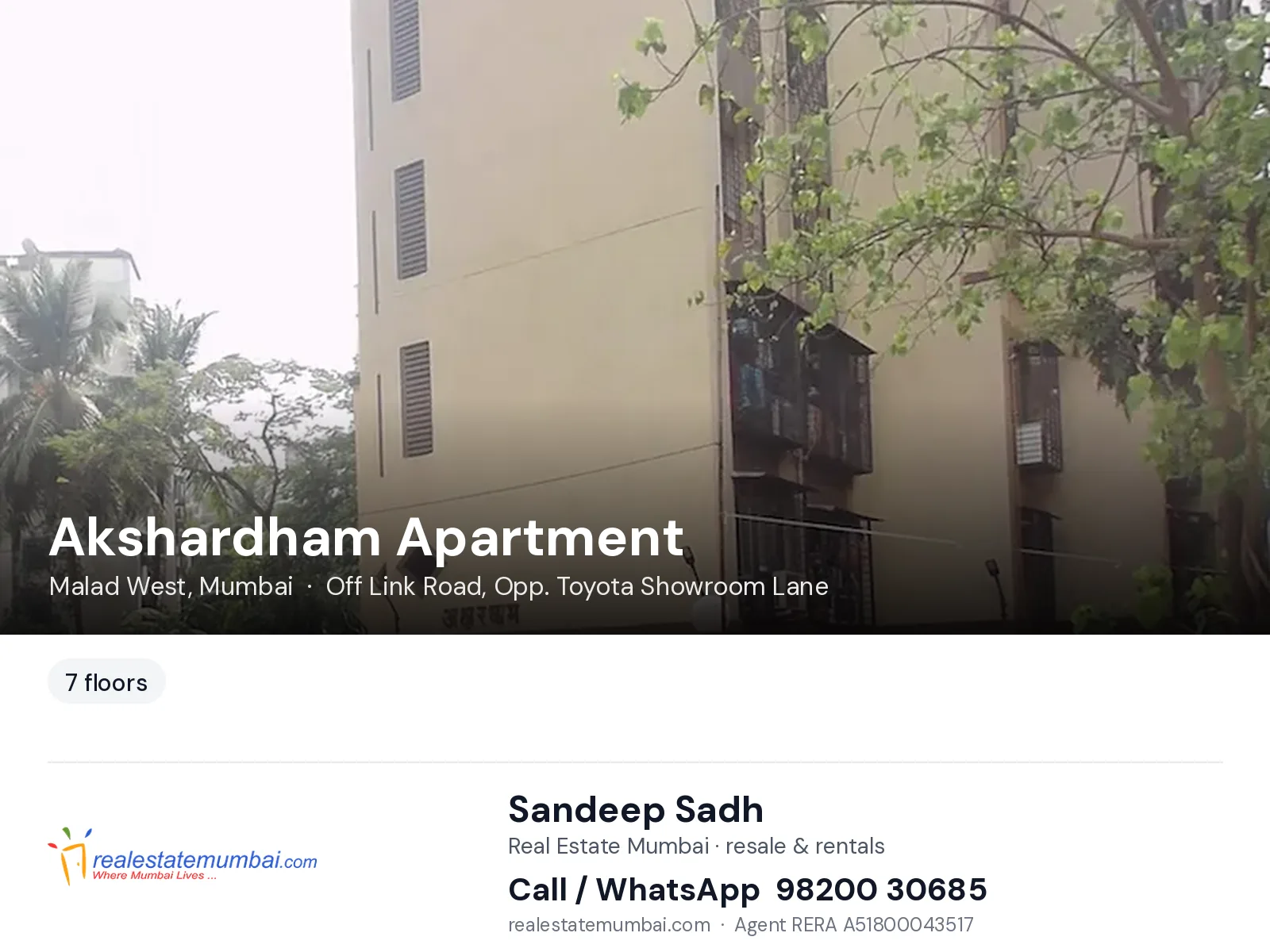 Akshardham Apartment, Malad West, Mumbai — flats | Real Estate Mumbai, Sandeep Sadh 98200 30685