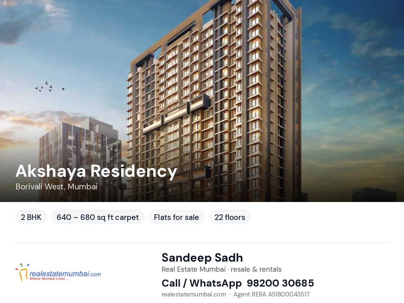 Akshaya Residency, Borivali West, Mumbai — 2 BHK flats for sale | Real Estate Mumbai, Sandeep Sadh 98200 30685
