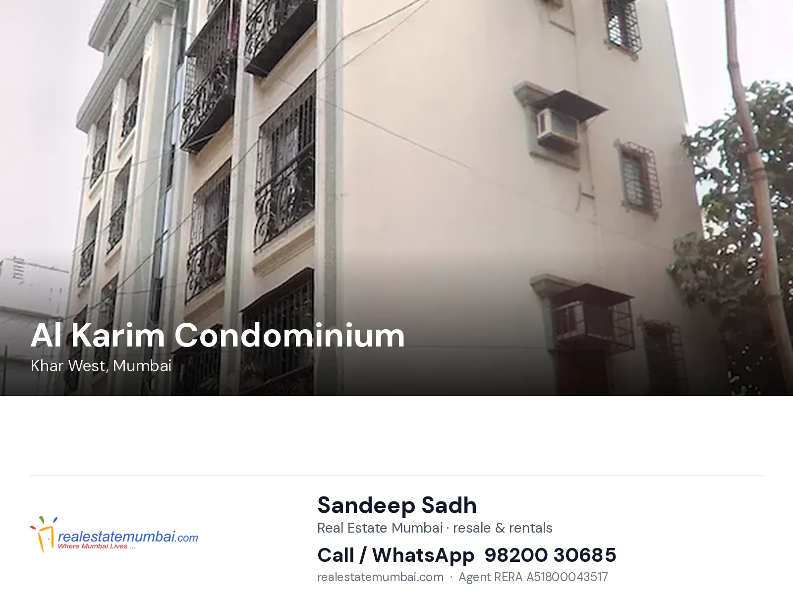 Al Karim Condominium, Khar West, Mumbai — flats | Real Estate Mumbai, Sandeep Sadh 98200 30685