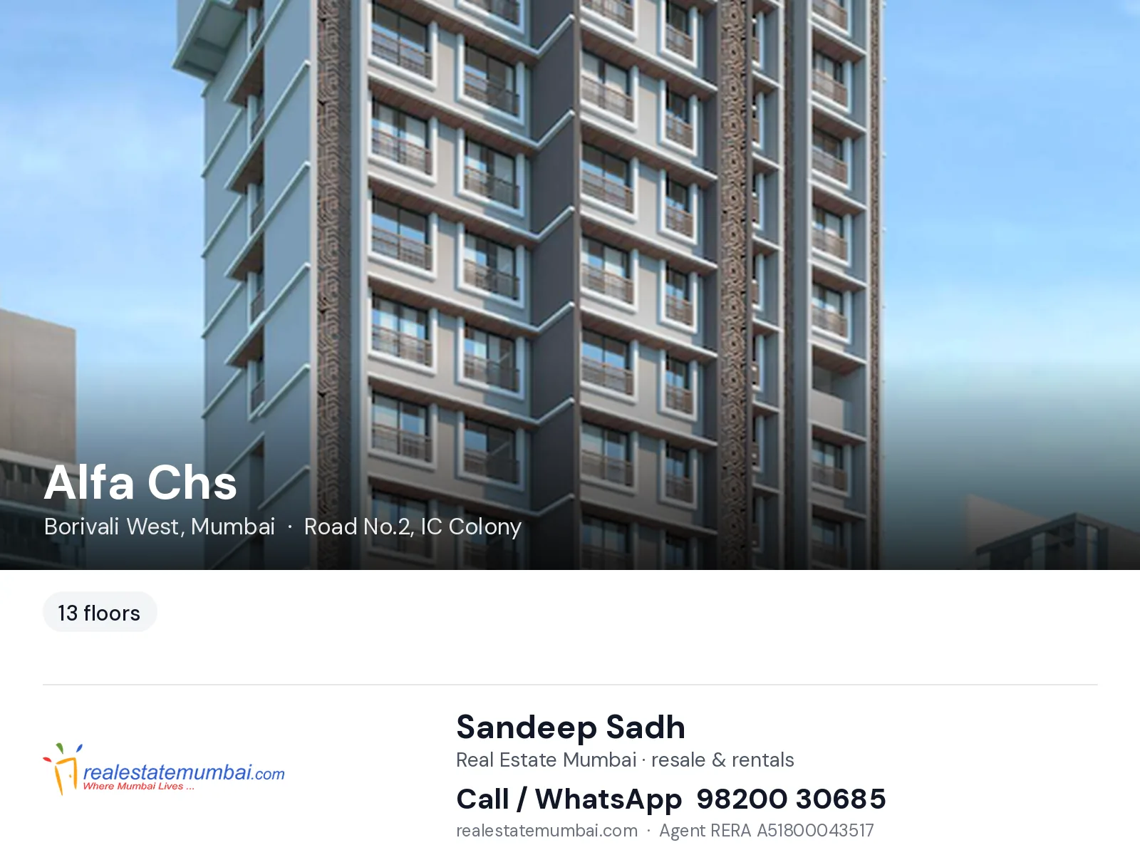 Alfa Chs, Borivali West, Mumbai — flats | Real Estate Mumbai, Sandeep Sadh 98200 30685
