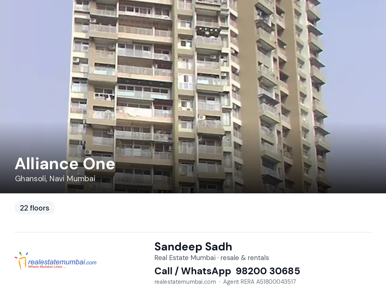 Alliance One, Ghansoli, Navi Mumbai — flats | Real Estate Mumbai, Sandeep Sadh 98200 30685
