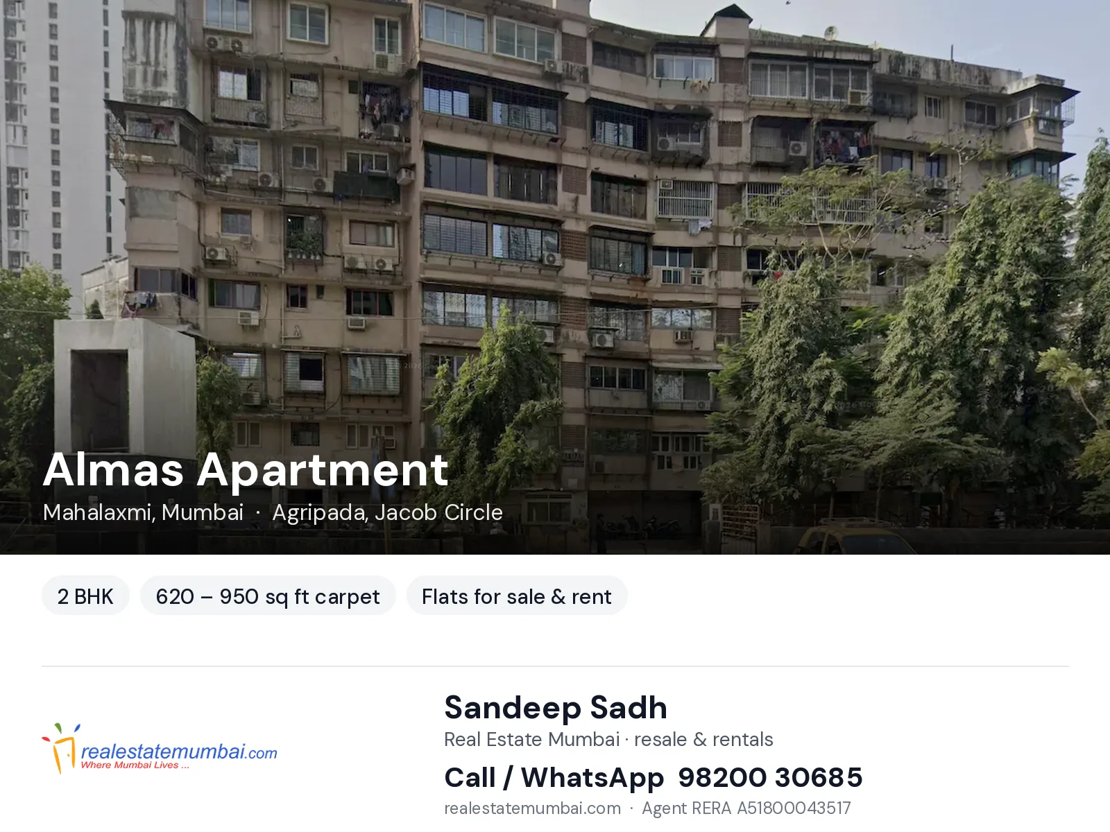 Almas Apartment, Mahalaxmi, Mumbai — 2 BHK flats for sale & rent | Real Estate Mumbai, Sandeep Sadh 98200 30685