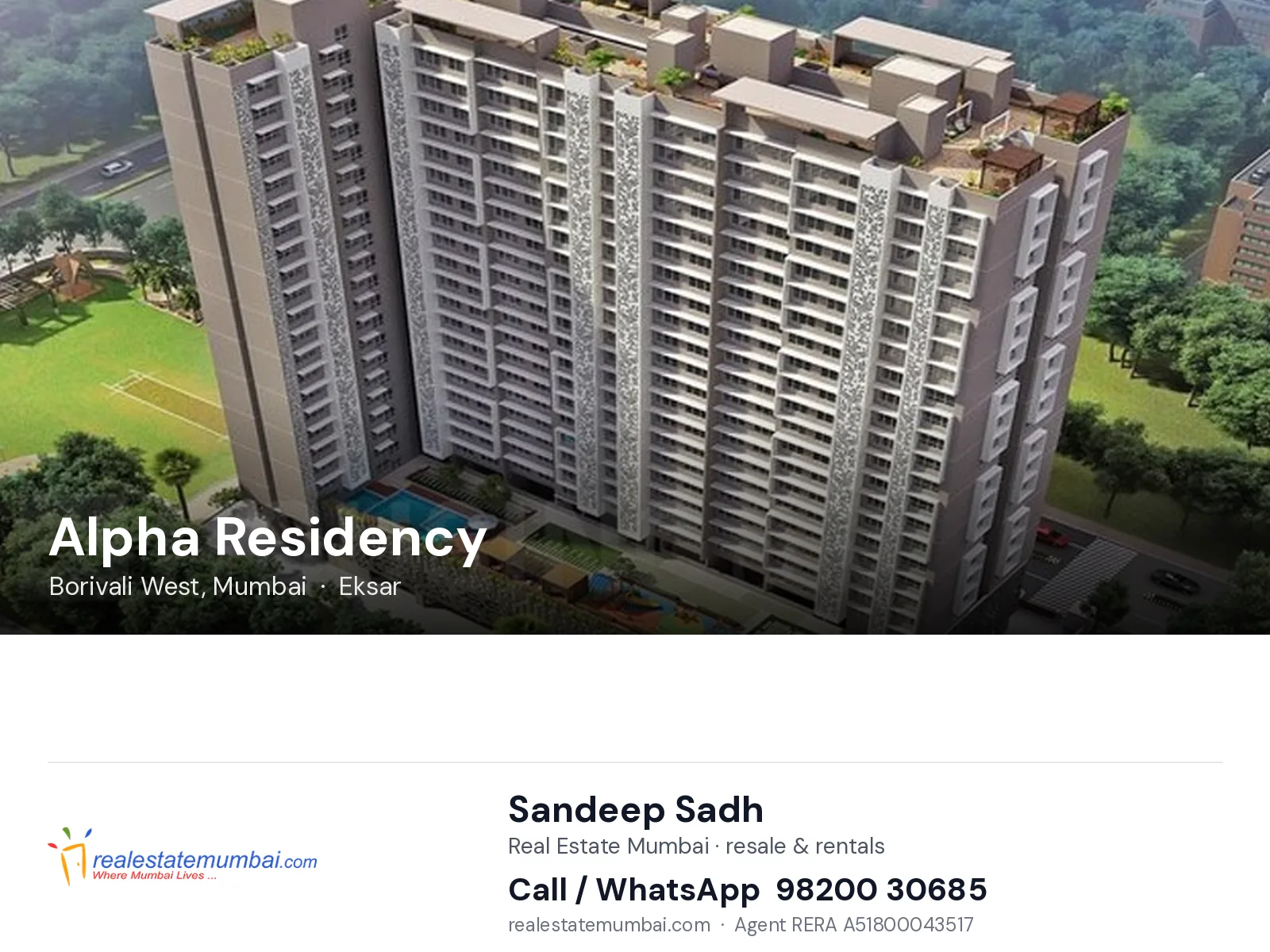 Alpha Residency, Borivali West, Mumbai — flats | Real Estate Mumbai, Sandeep Sadh 98200 30685
